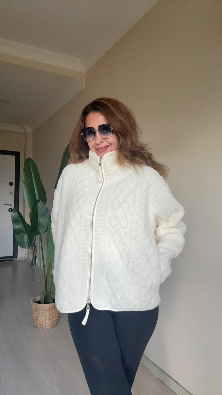 Teddy fermuarlı cepli hırka