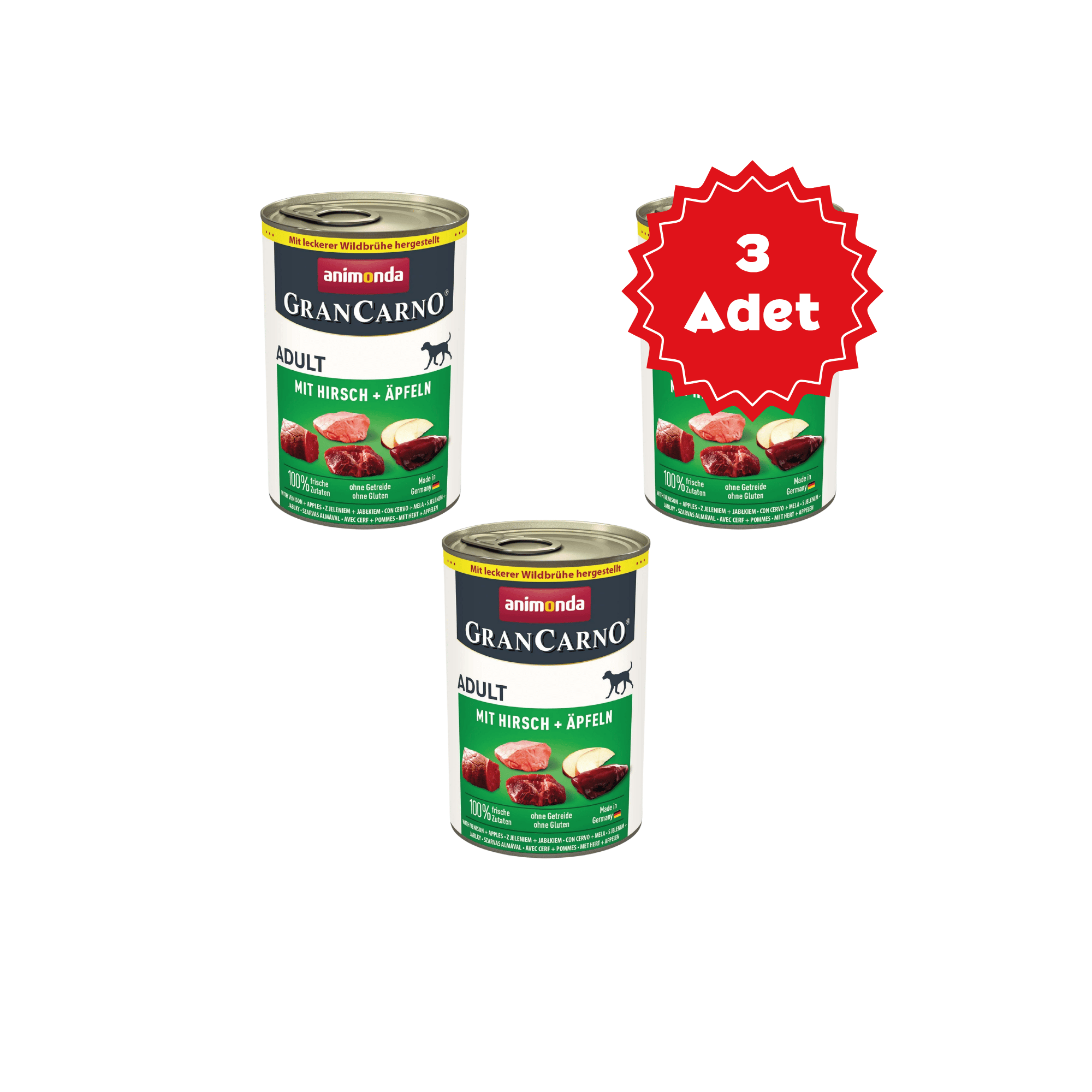  Animonda GranCarno Elmalı Geyikli Yetişkin Köpek Konservesi 400gr x 3 Adet