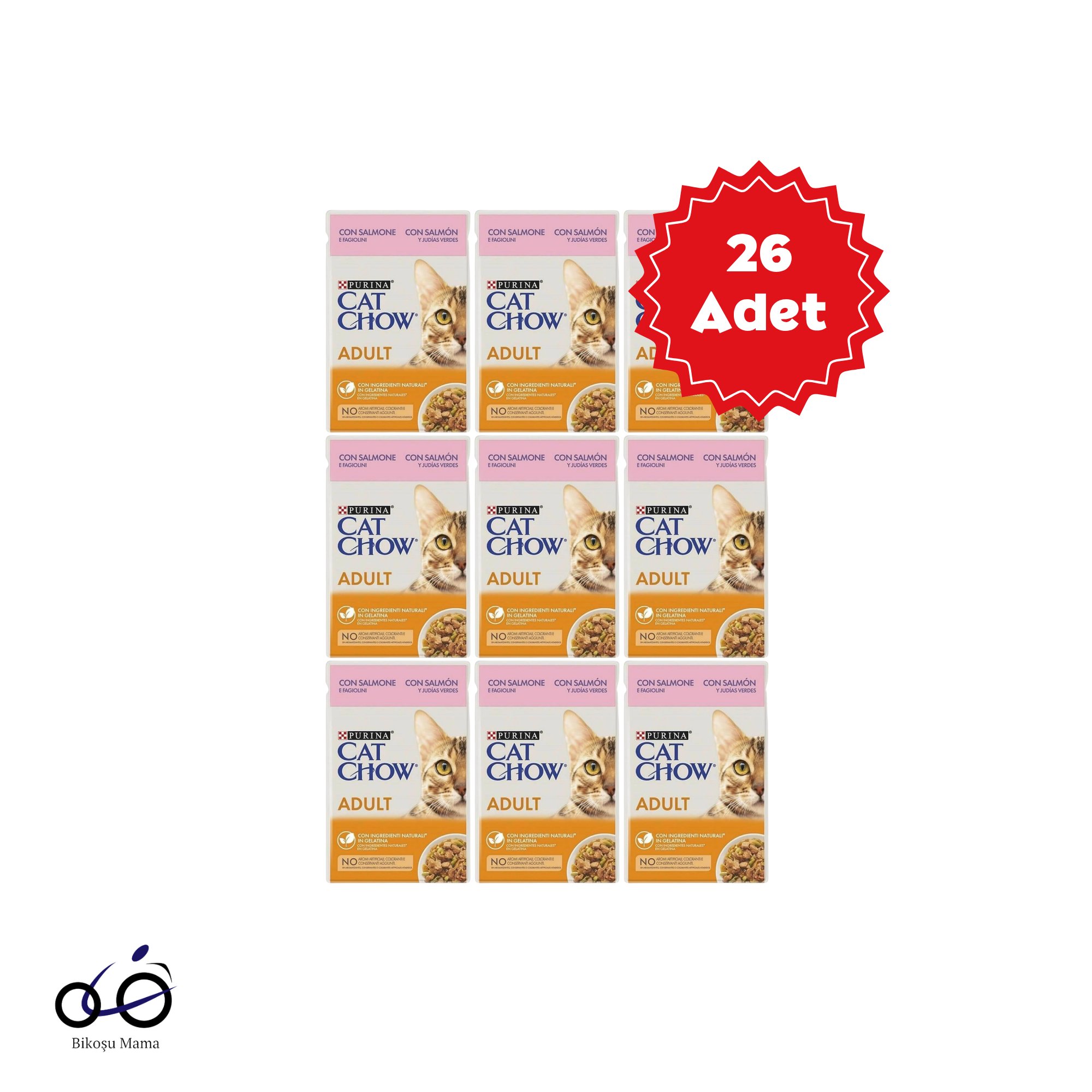 Cat Chow Pouch Jöle İçinde Somonlu ve Yeşil Fasulyeli Yetişkin Kedi Konservesi 26x85gr | Kedi Konserve Mamaları   Cat Chow Pouch Jöle İçinde Somonlu ve Yeşil Fasulyeli Yetişkin Kedi Konservesi 26x85gr
