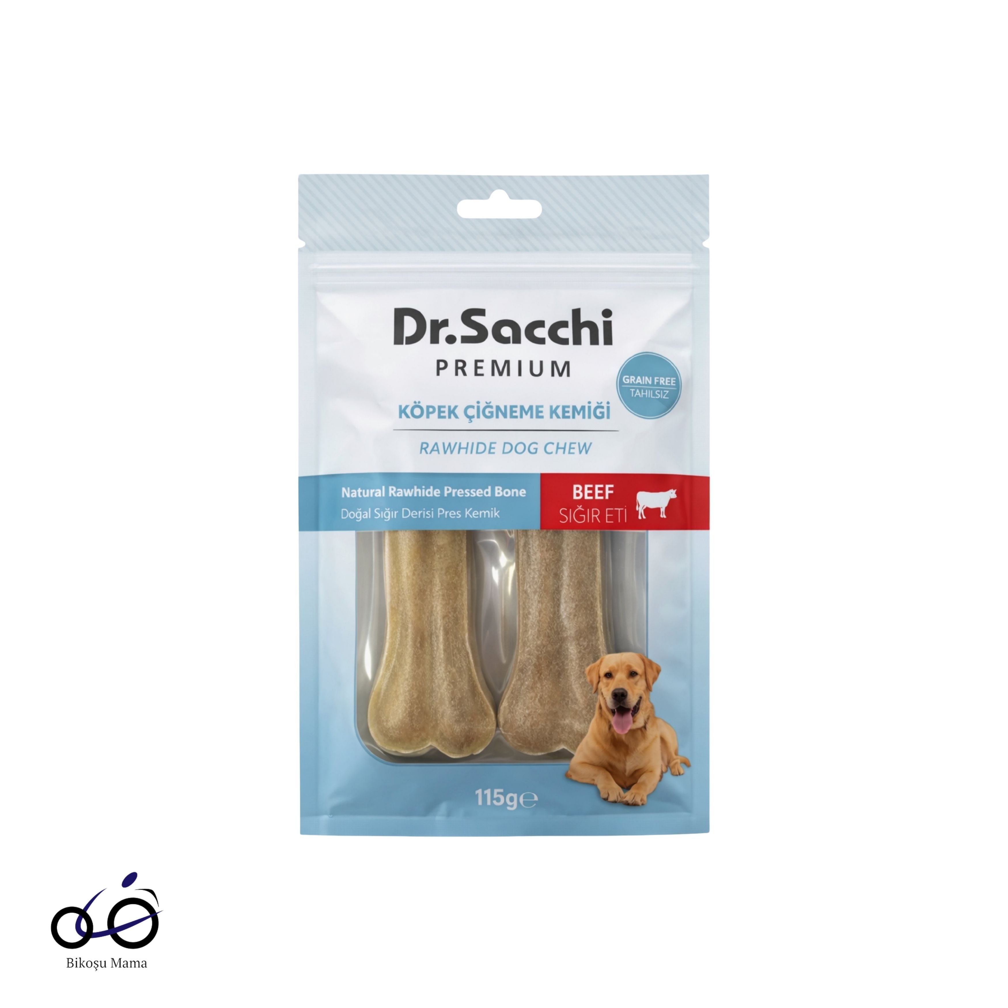 Dr.Sacchi Premium Doğal Sığır Derisi Tahılsız Sığır Etli Köpek Kemiği 5” 2'li 115gr