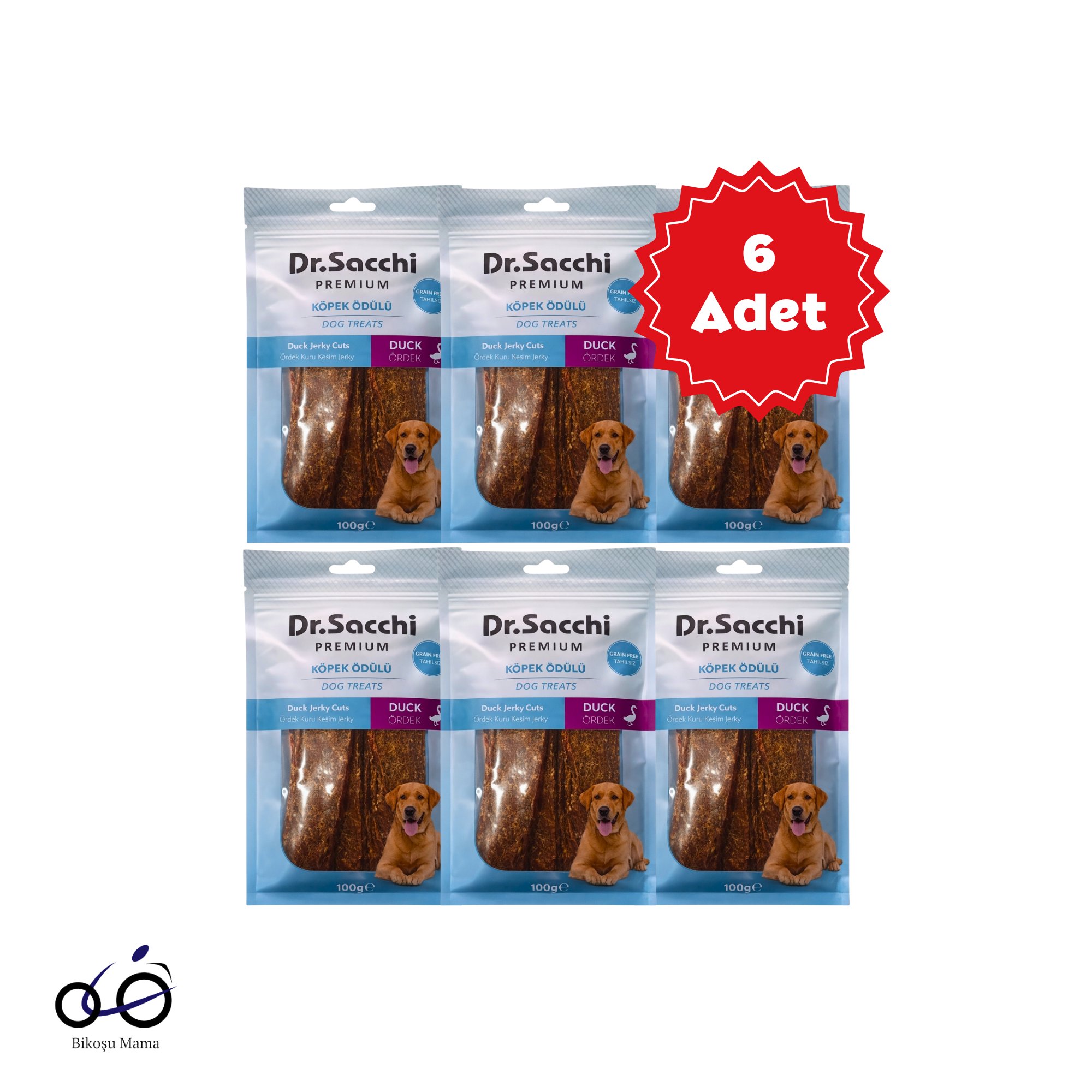  Dr.Sacchi Premium Ördek Kuru Kesim Jerky Tahılsız Köpek Ödülü 100gr 6 Adet