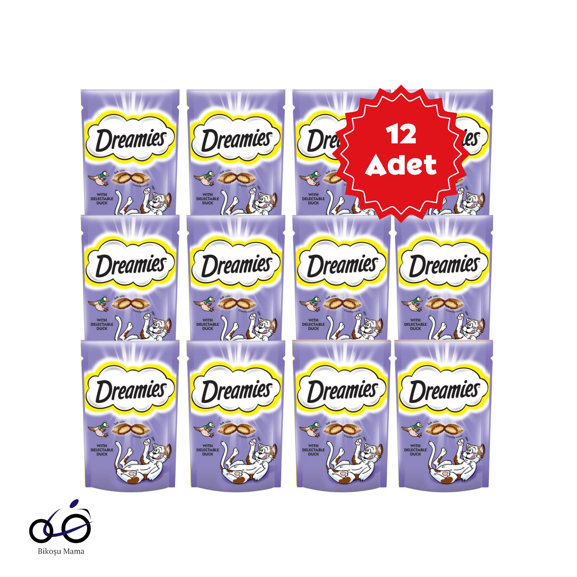 Dreamies Ördekli Kedi Ödül Bisküvisi 12x60g | Bikoşu Mama Dreamies İç Dolgulu Ördekli Kedi Ödül Bisküvisi 12x60gr