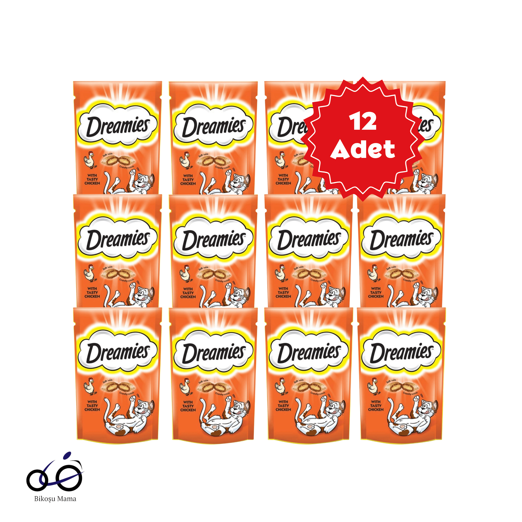 Dreamies Tavuklu Kedi Ödül Bisküvisi 12x60g | Bikoşu Mama Dreamies İç Dolgulu Tavuklu Kedi Ödül Bisküvisi 12x60gr