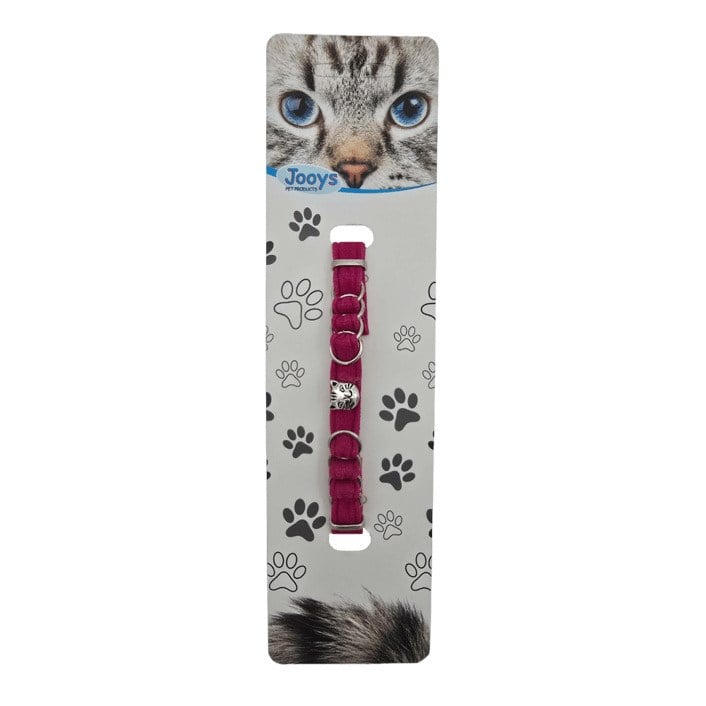  Jooys Kadife Zilli Halkalı Kedi Boyun Tasması Fuşya