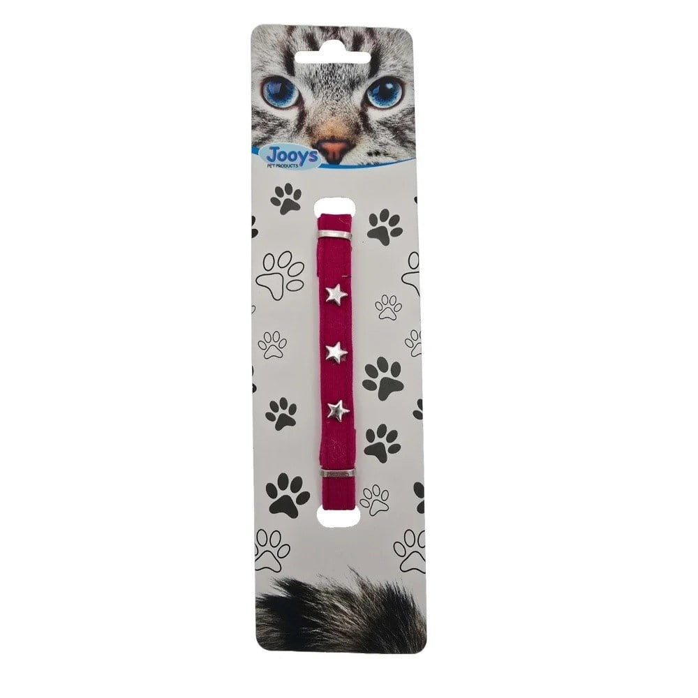  Jooys Kadife Zilli Yıldızlı Kedi Boyun Tasması Fuşya