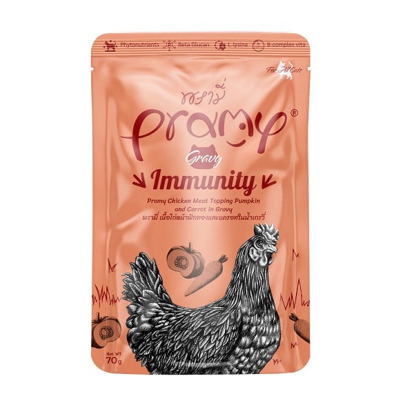  Pramy Immunity Sos İçinde Tavuk Etli Bal Kabaklı ve Havuçlu Kedi Konservesi 70gr