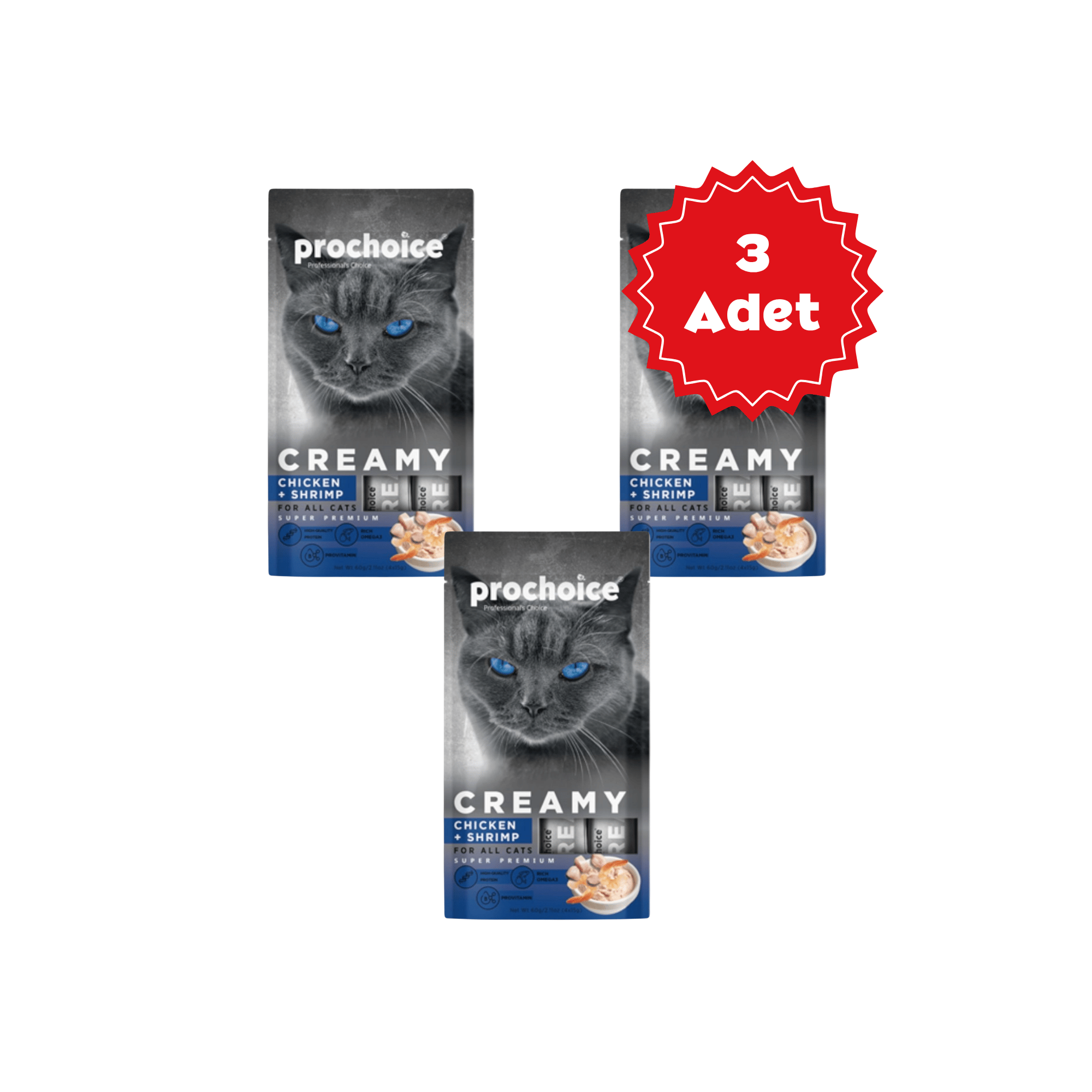  Prochoice Creamy Tavuklu ve Karidesli Sıvı Kedi Ödülü 4x15gr x 3 Adet