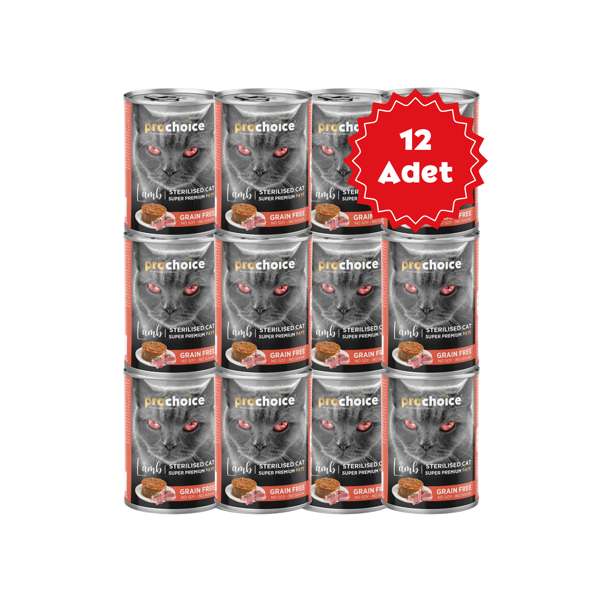  Prochoice Kuzu Etli Tahılsız Ezme Kısırlaştırılmış Kedi Konservesi 400gr X 12 Adet