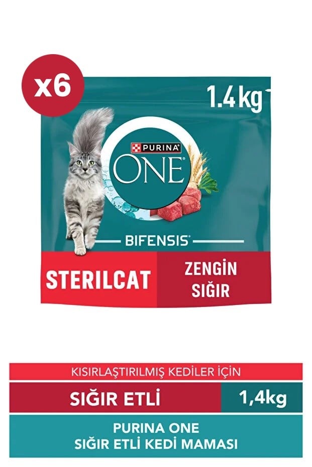  Purina One Steril Cat Beef & Wheat Kısır Kedi Maması 1.4 Kg (6'li Set)