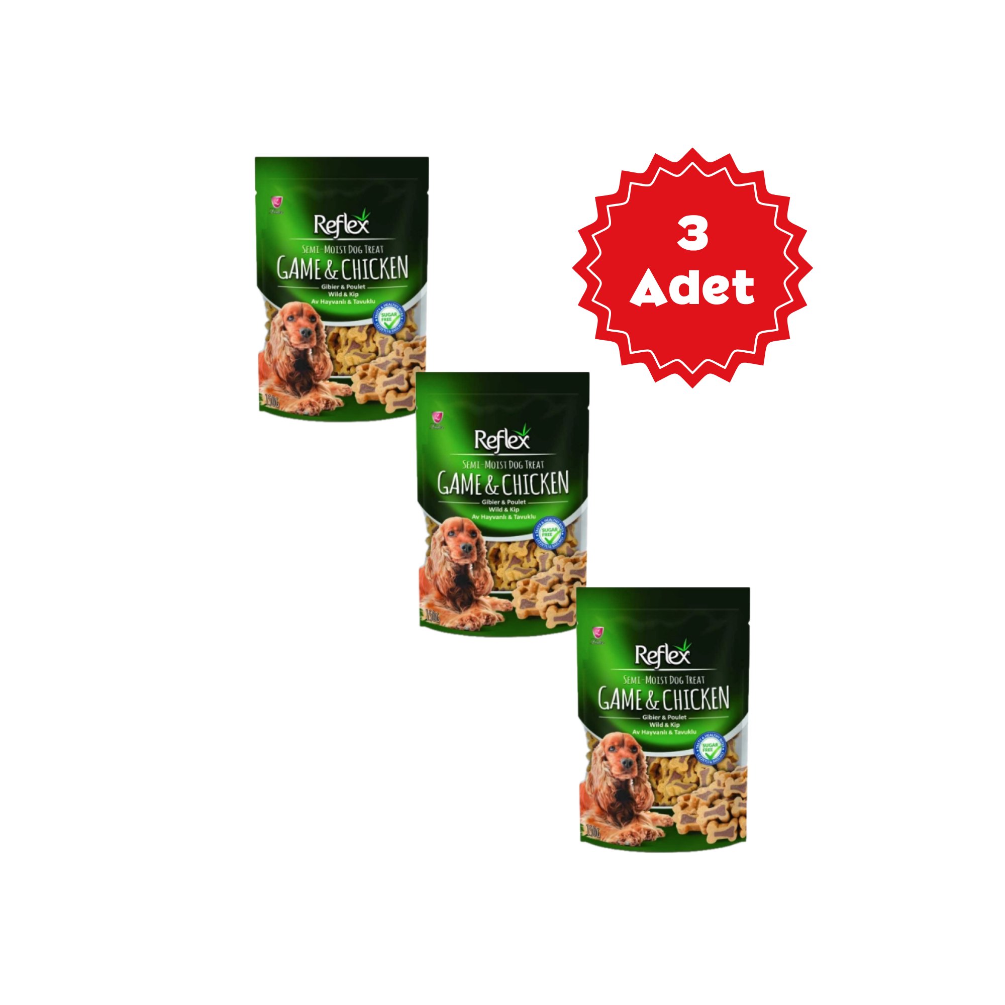 Reflex Av Hayvanlı ve Tavuklu Yarı Yumuşak Köpek Ödül Maması 150gr x 3 Adet