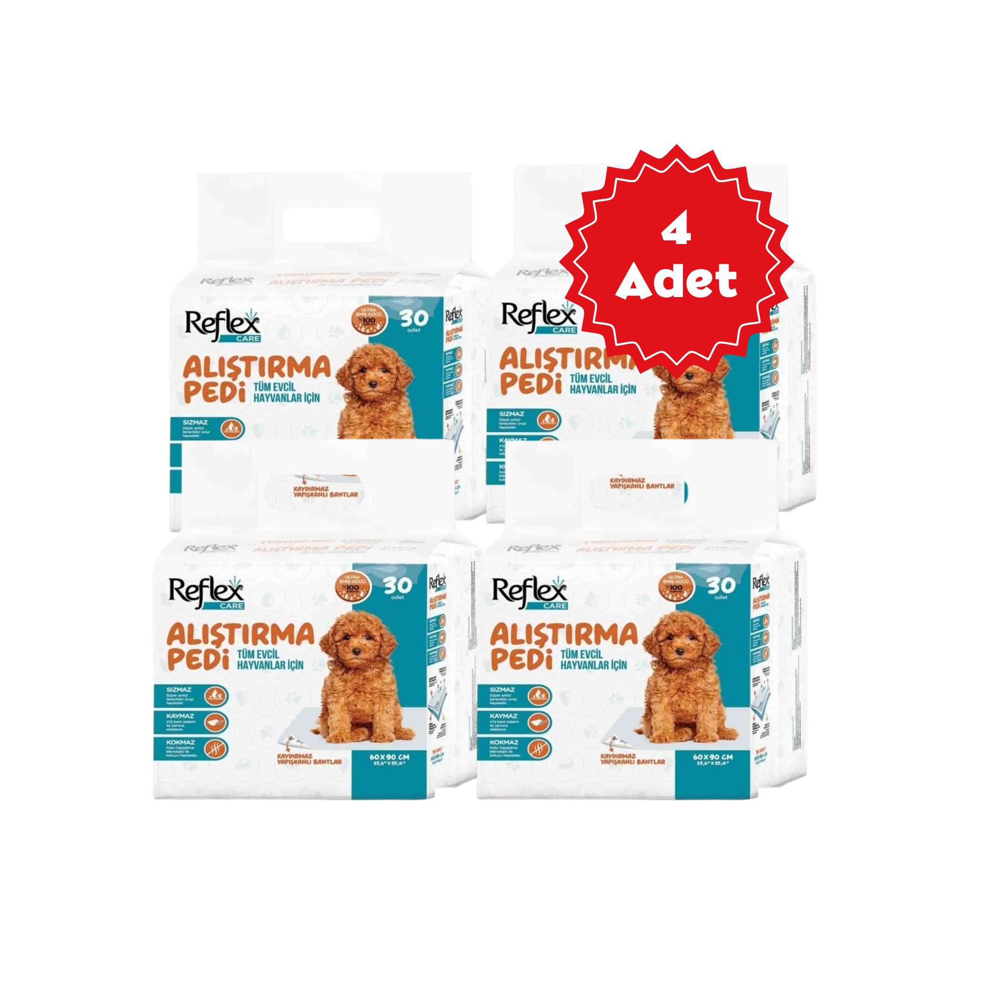  Reflex Care Kaydırmaz Köpek Alıştırma Pedi 60x90cm (30'lu) x 4 Adet