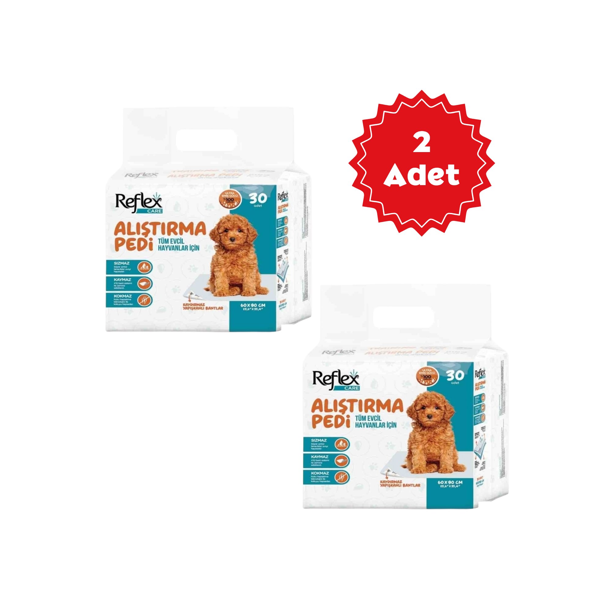  Reflex Care Kaydırmaz Köpek Alıştırma Pedi 60x90cm (30'lu) x 2 Adet
