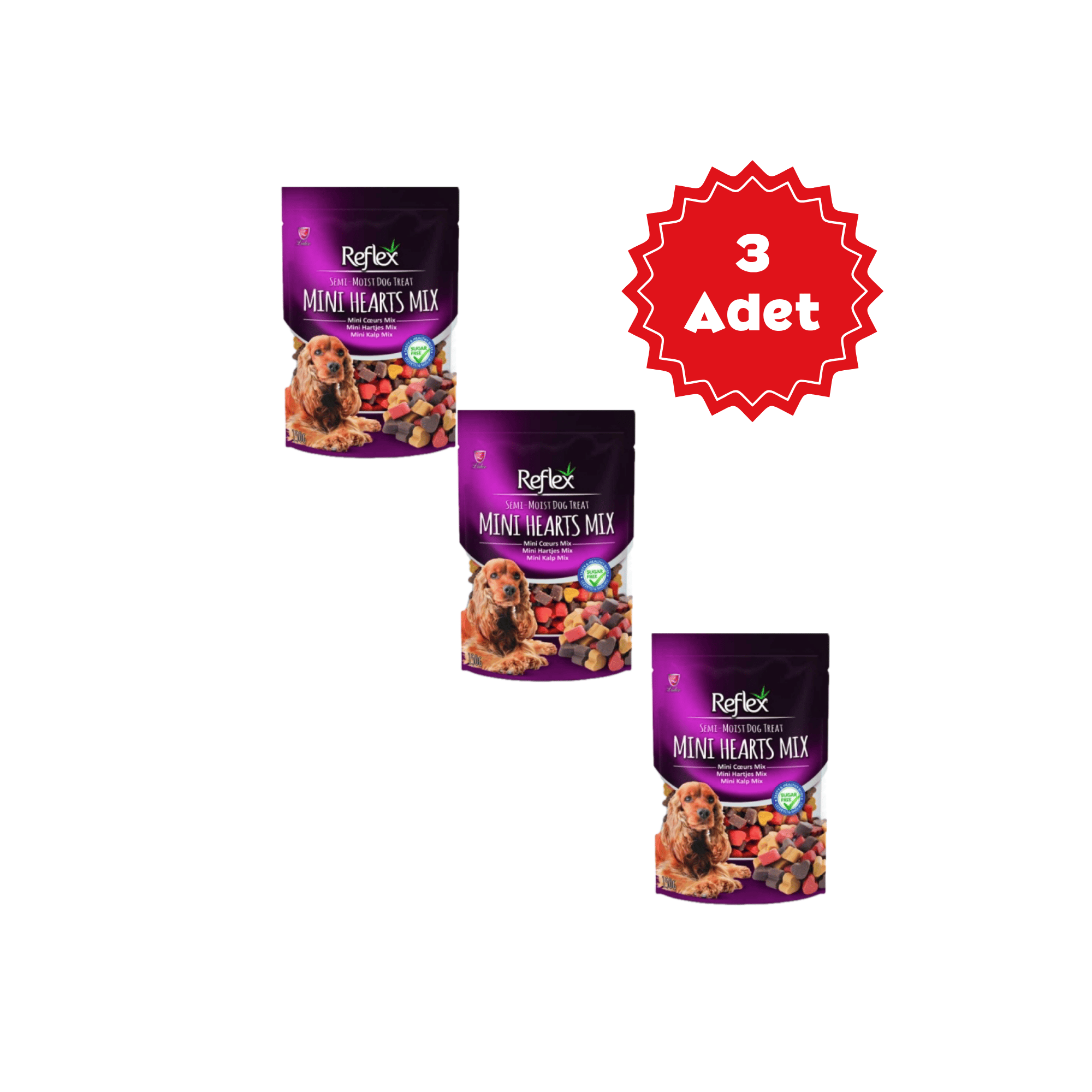  Reflex Karışık Renkli Mini Kalpli Yarı Yumuşak Köpek Ödül Maması 150gr x 3 Adet