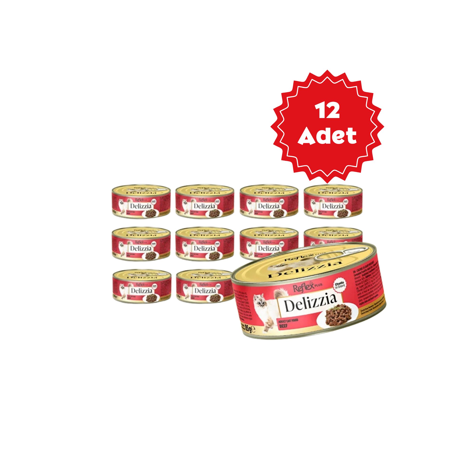  Reflex Plus Delizzia Sos İçinde Dana Parça Etli Yetişkin Kedi Konservesi 85gr x 12 Adet
