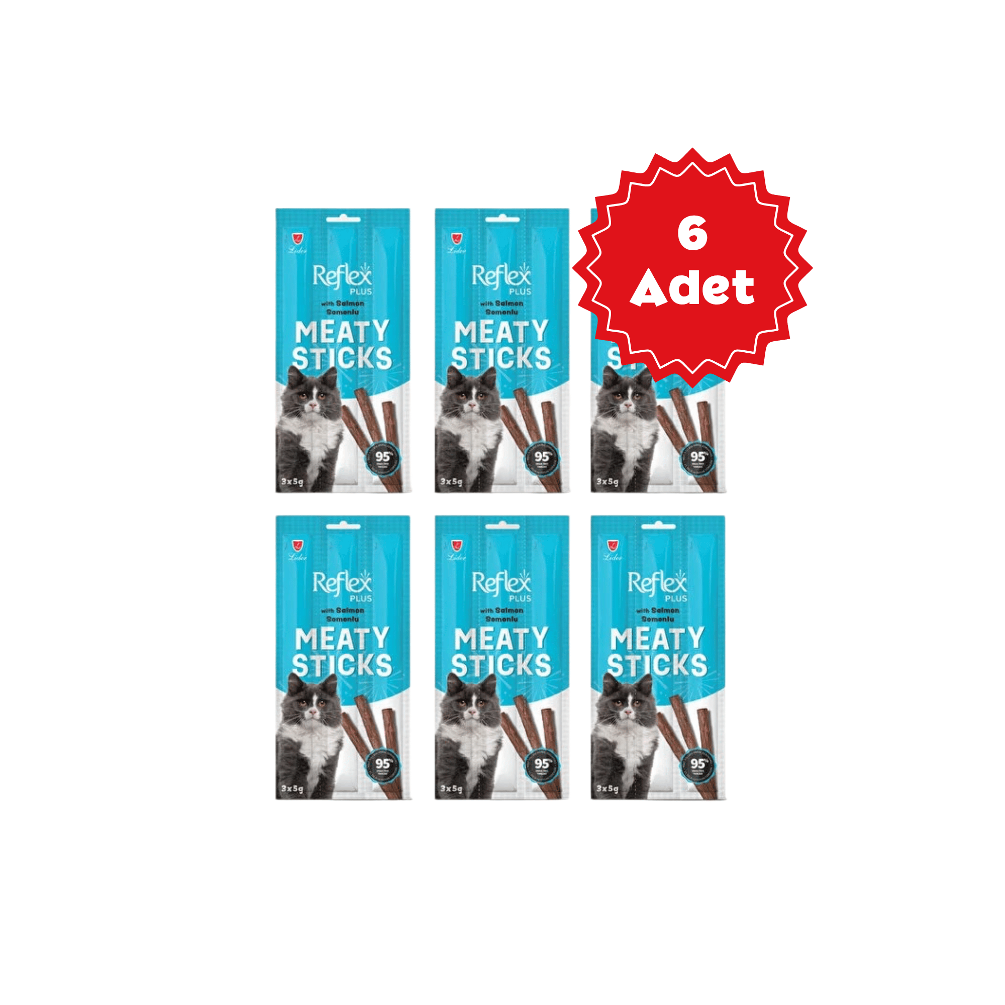  Reflex Plus Meaty Sticks Somonlu Kedi Ödül Çubuğu 15gr (3lü) x 6 Paket