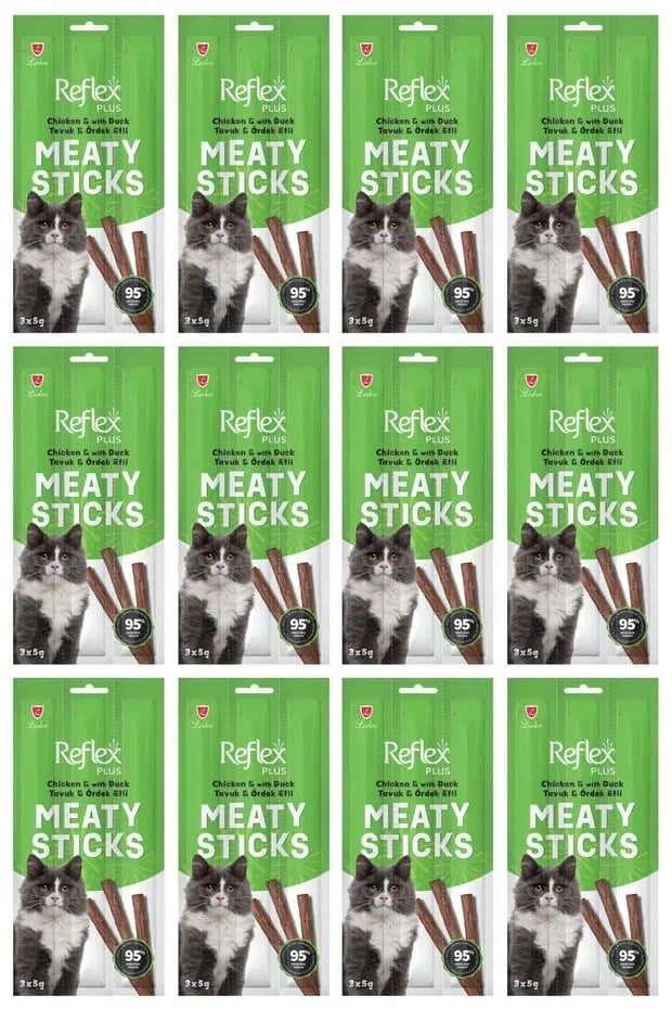  Reflex Plus Meaty Sticks Tavuklu ve Ördek Etli Tahılsız Kedi Ödül Çubuğu 15gr (3lü) x 12 Paket