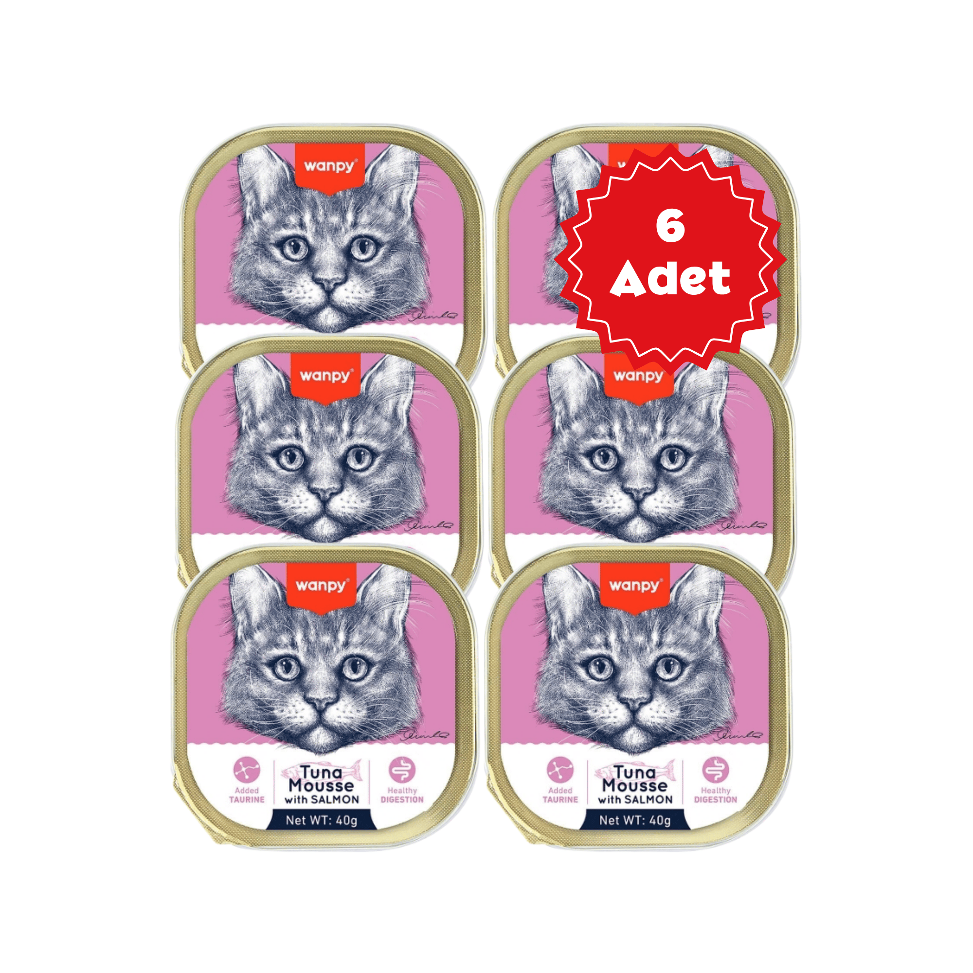  Wanpy Alutray Ezme Ton Balıklı Somonlu Kedi Konservesi 40grX6 Adet