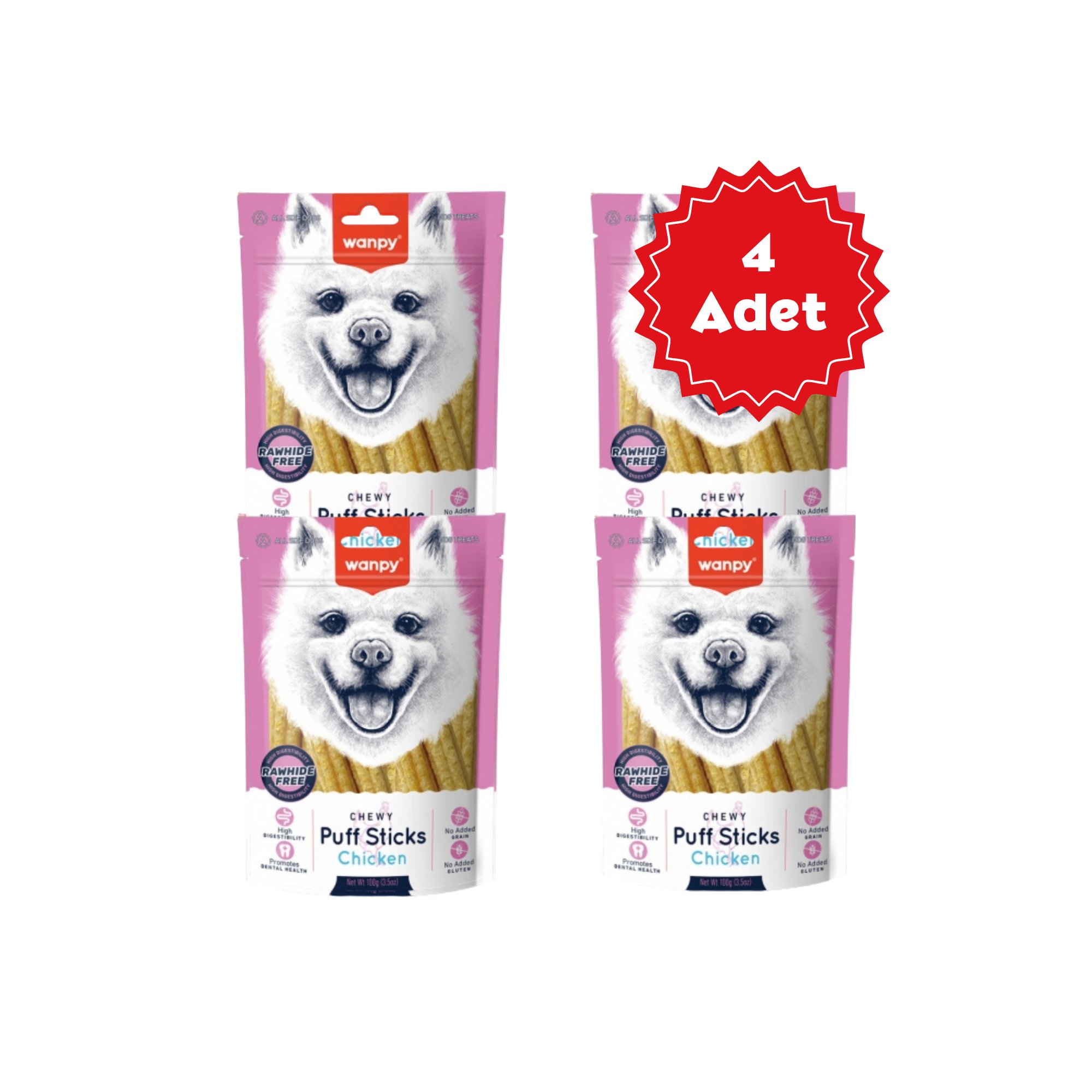  Wanpy Chewy Puff Sticks Tahılsız Tavuklu Köpek Ödül Maması 100grX4 Adet
