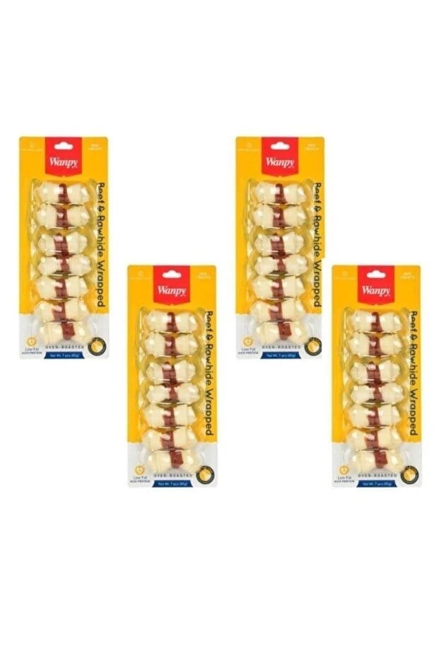  Wanpy Oven Roasted Deri Düğümlü Kemik Üzerine Biftek Sarılı Köpek Ödülü 85 Gr ( 7'li Düğümlü Kemik ) x 4 Adet