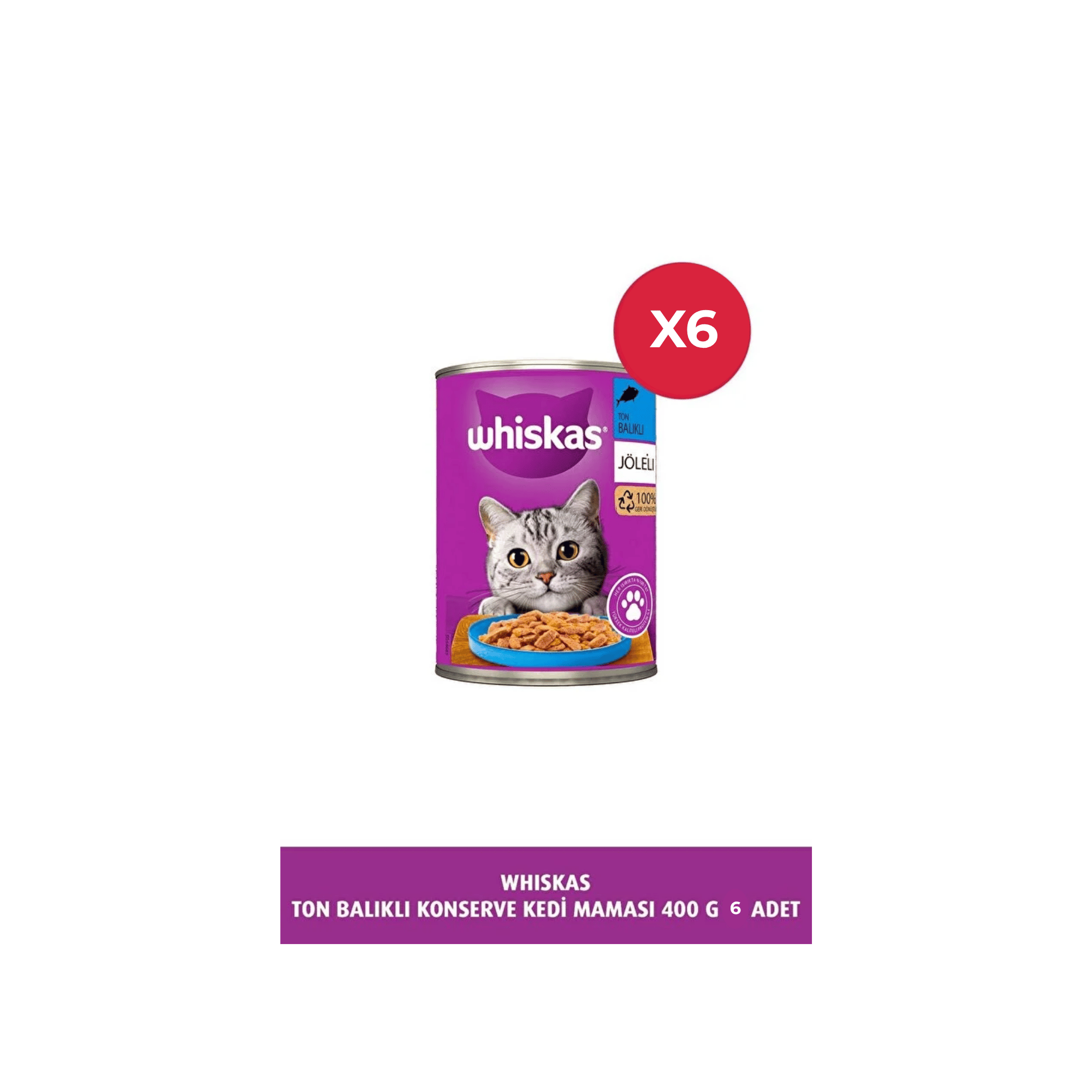  Whiskas Jöle İçinde Ton Balıklı Yetişkin Kedi Konservesi 400gr x 6 Adet