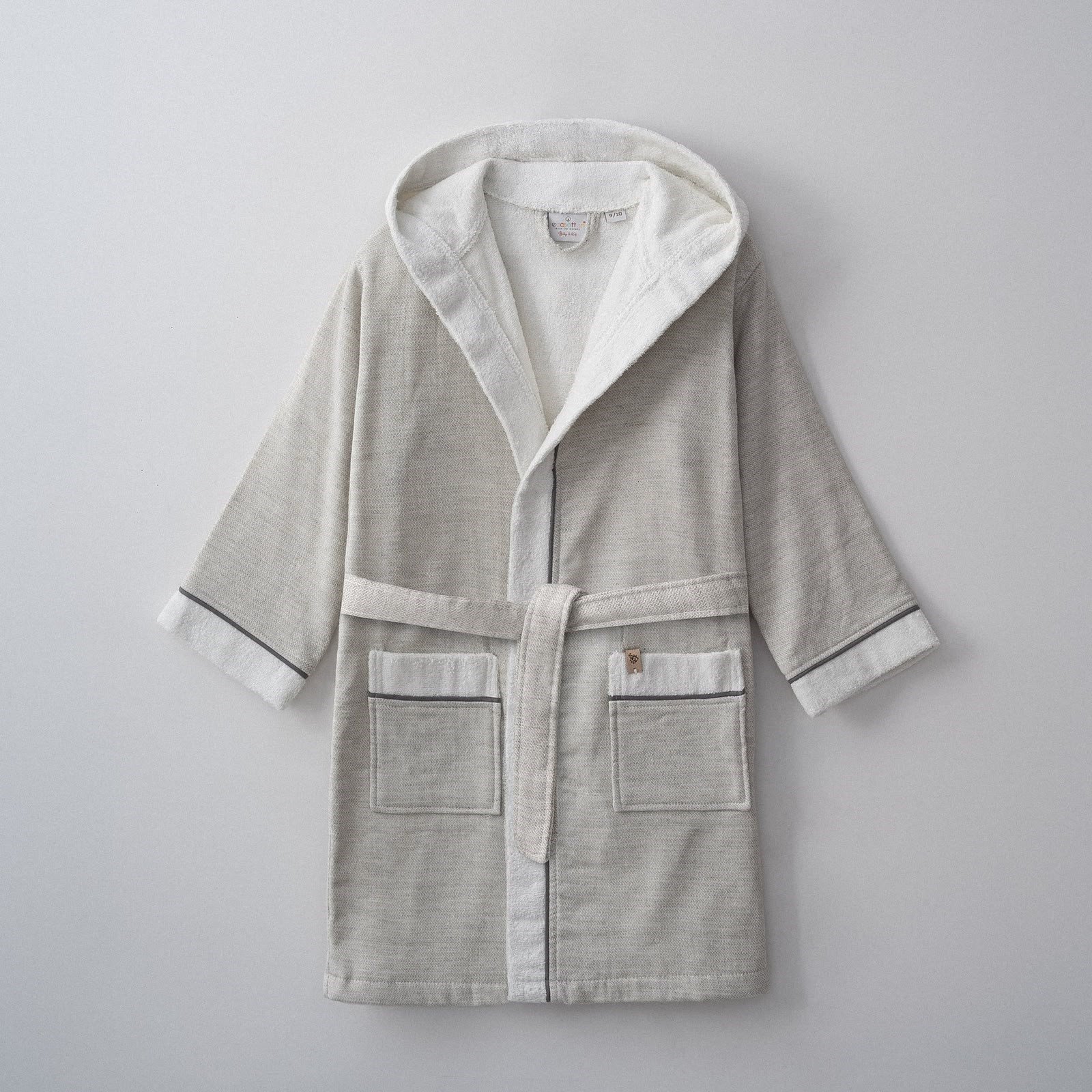 Eco Cotton Hasna Erkek Çocuk Bornoz Organik Pamuk Keten Gri