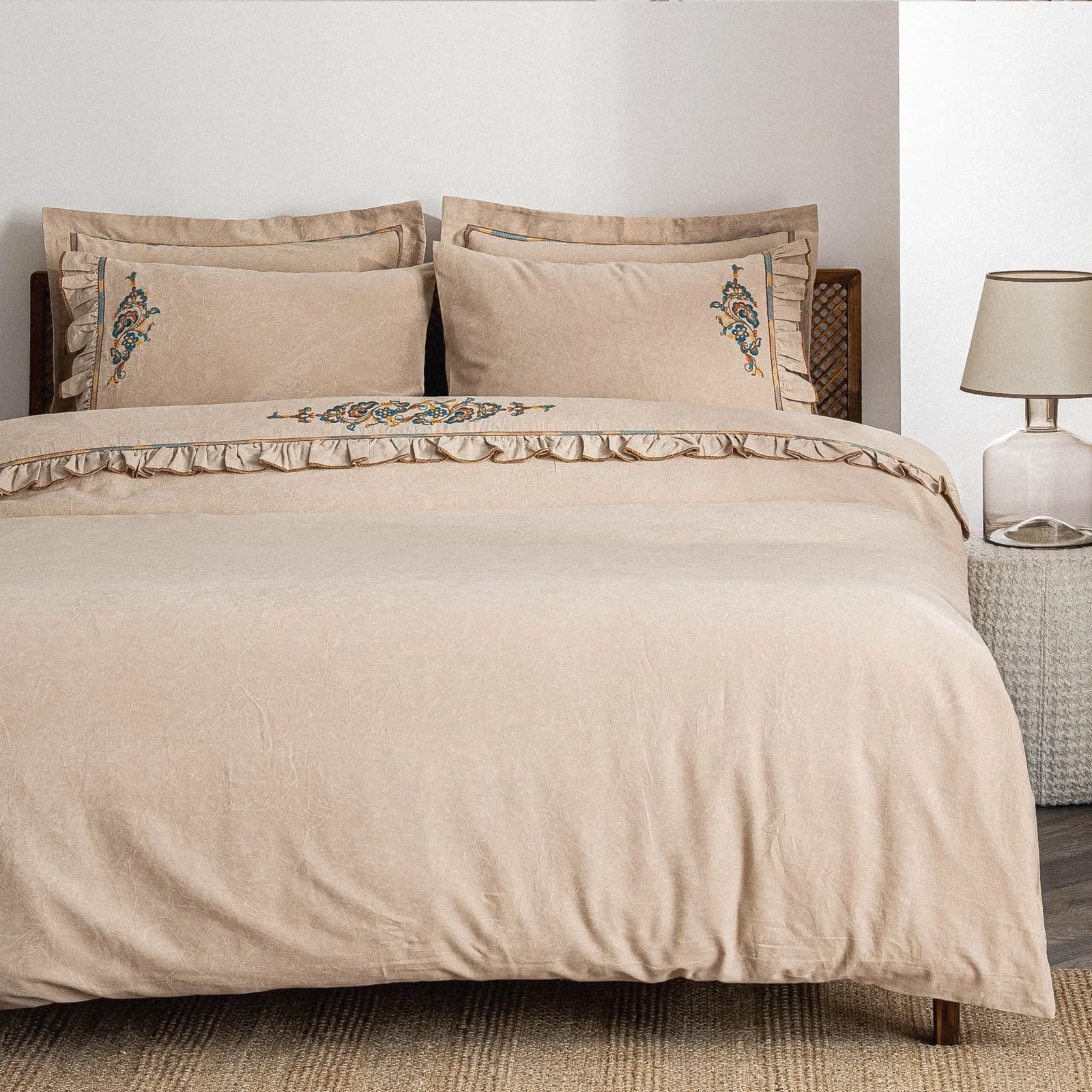 Eco Cotton Revna Çift Kişilik Nevresim Takımı Organik Pamuk Saten Bej
