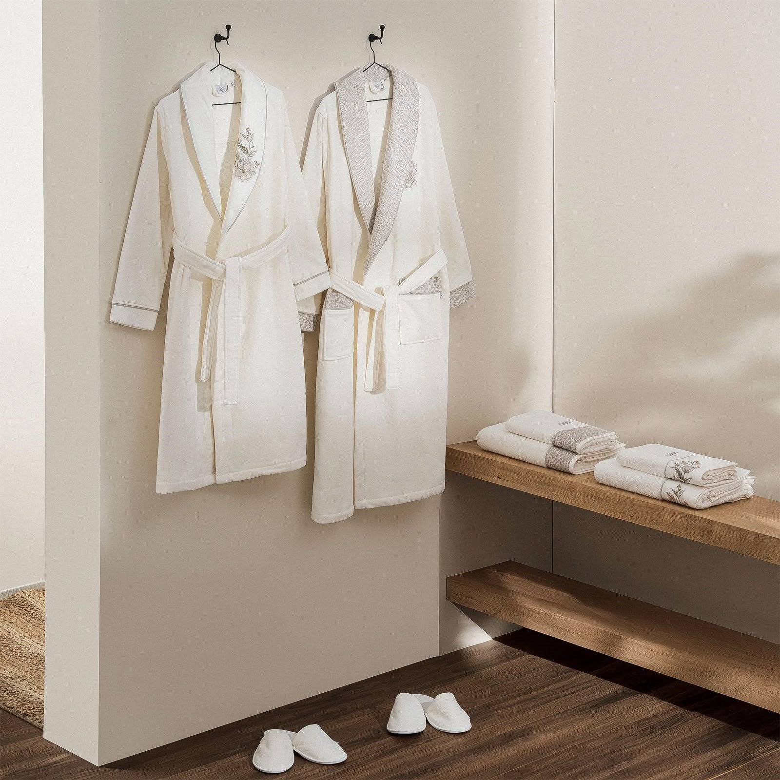 Eco Cotton Vanya Aile Bornoz Seti Organik Pamuk Krem-Krem M/L