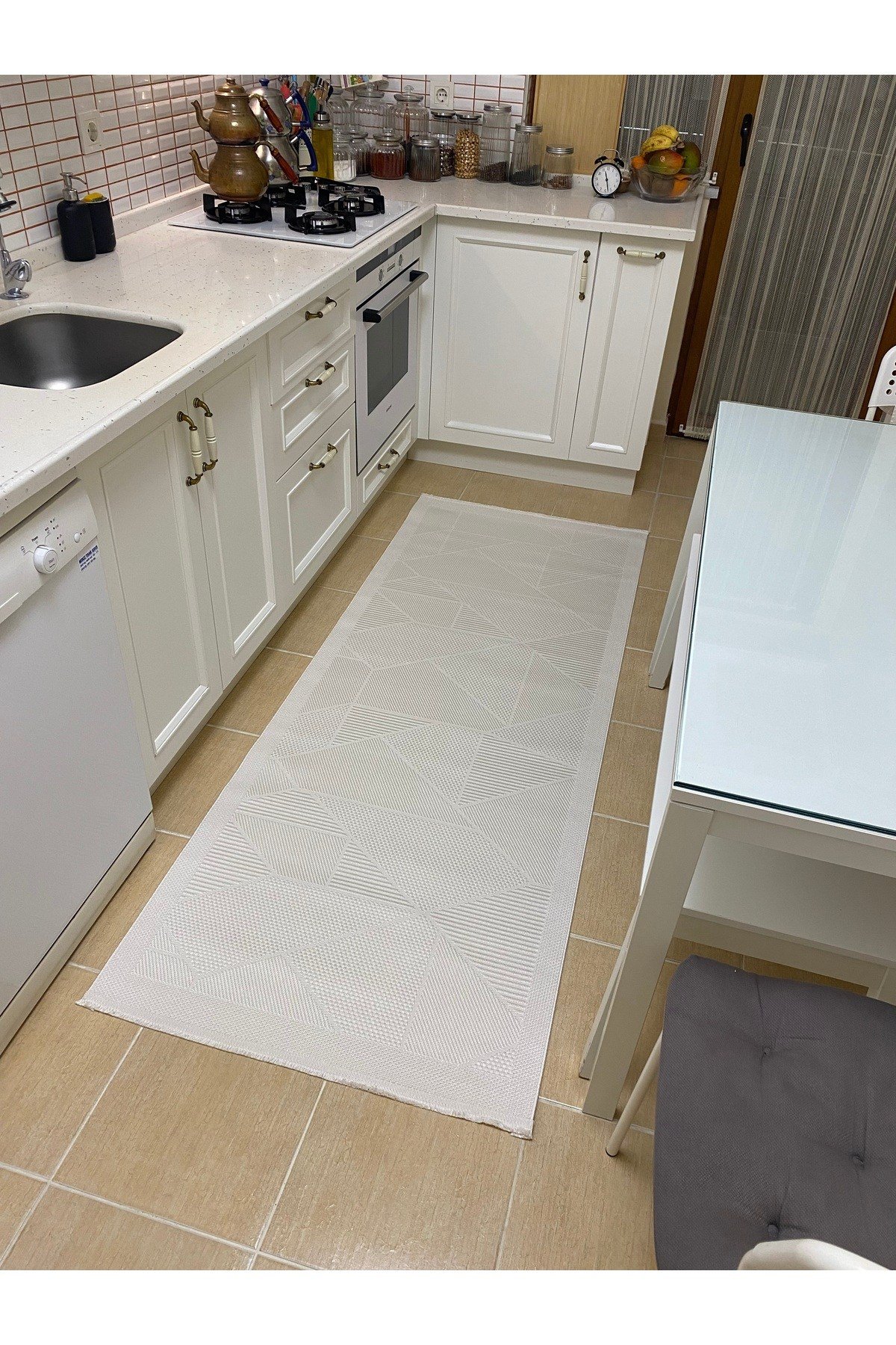 Elit Premium Sisal Halı Krem Kaymaz Taban Yıkanabilir Mutfak Halısı Koridor Yolluk Modern Hasır Dokulu