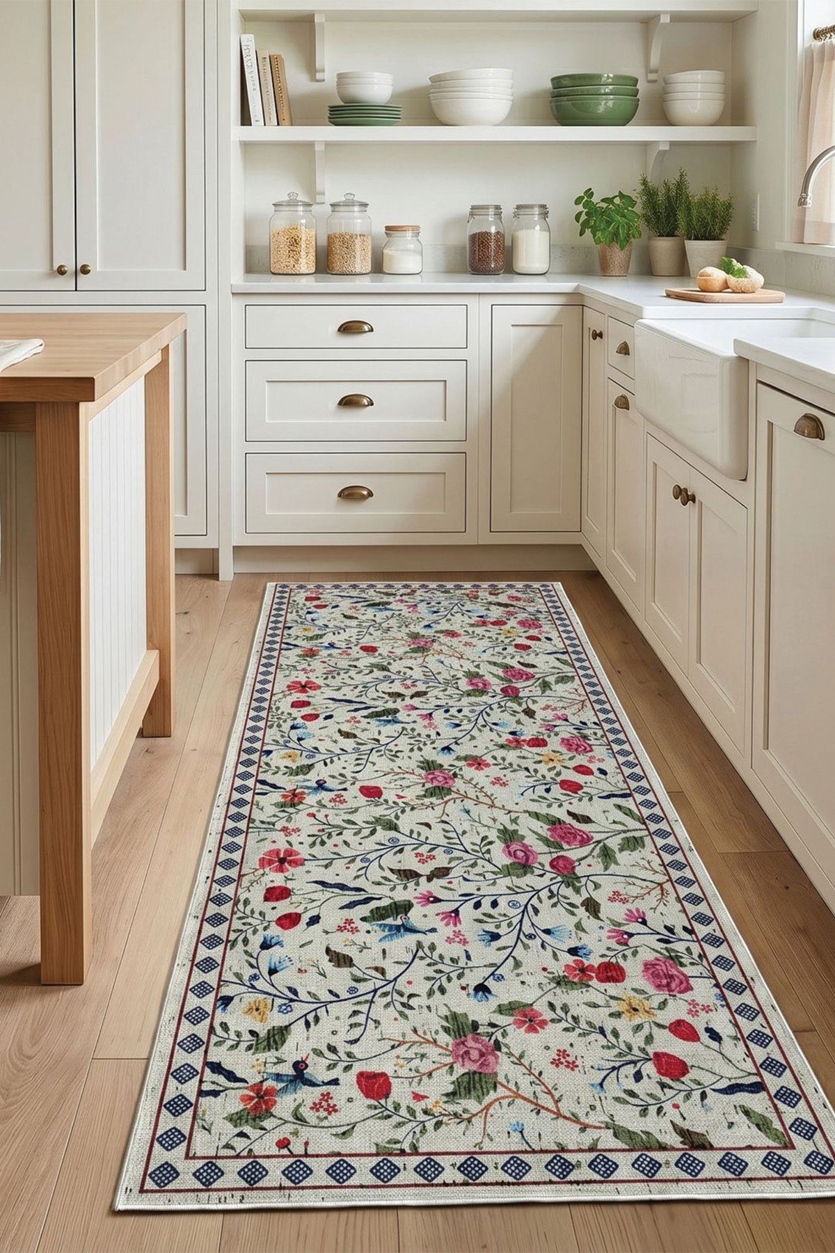 Flower Kaymaz Taban Makinede Yıkanabilir Dijital Baskılı Halı Kilim Yolluk