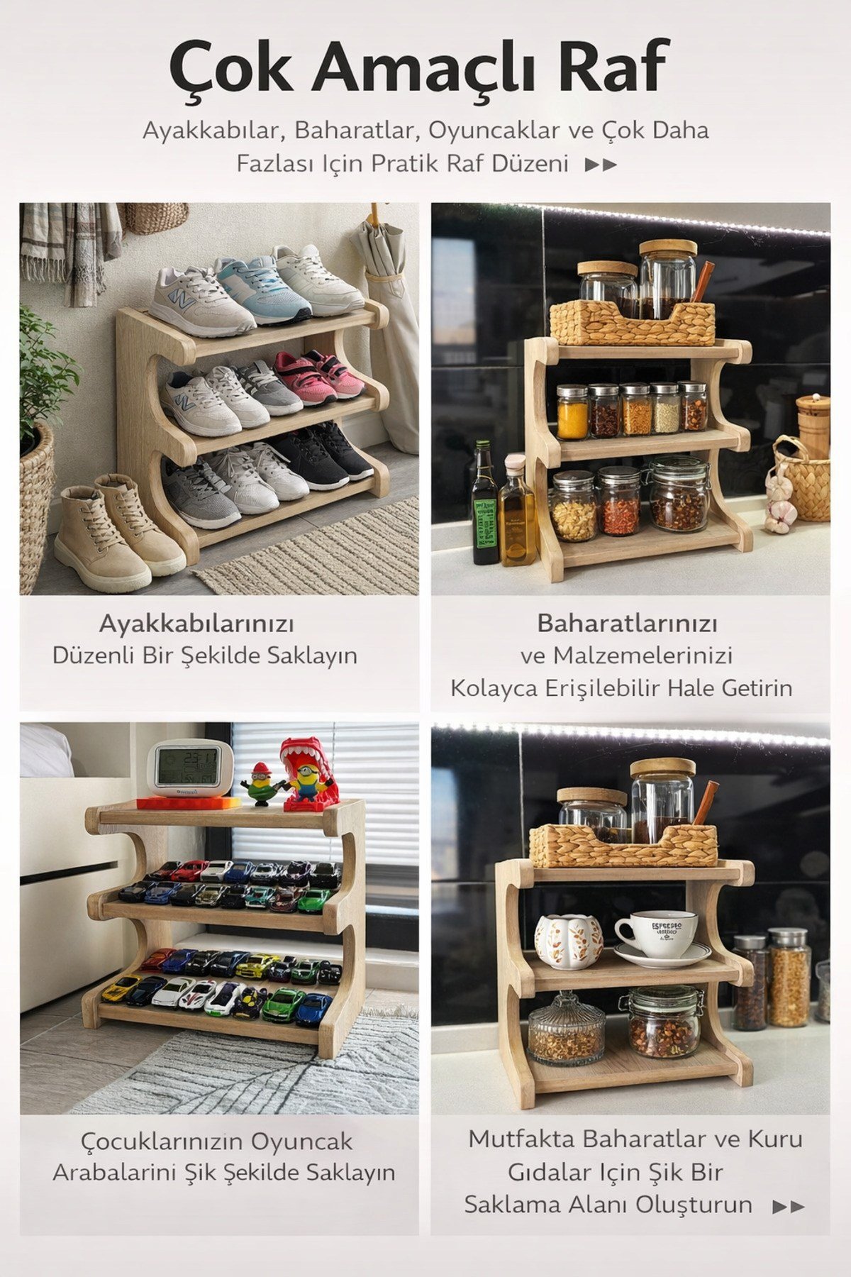3 Katlı Çok Amaçlı MDF Raf