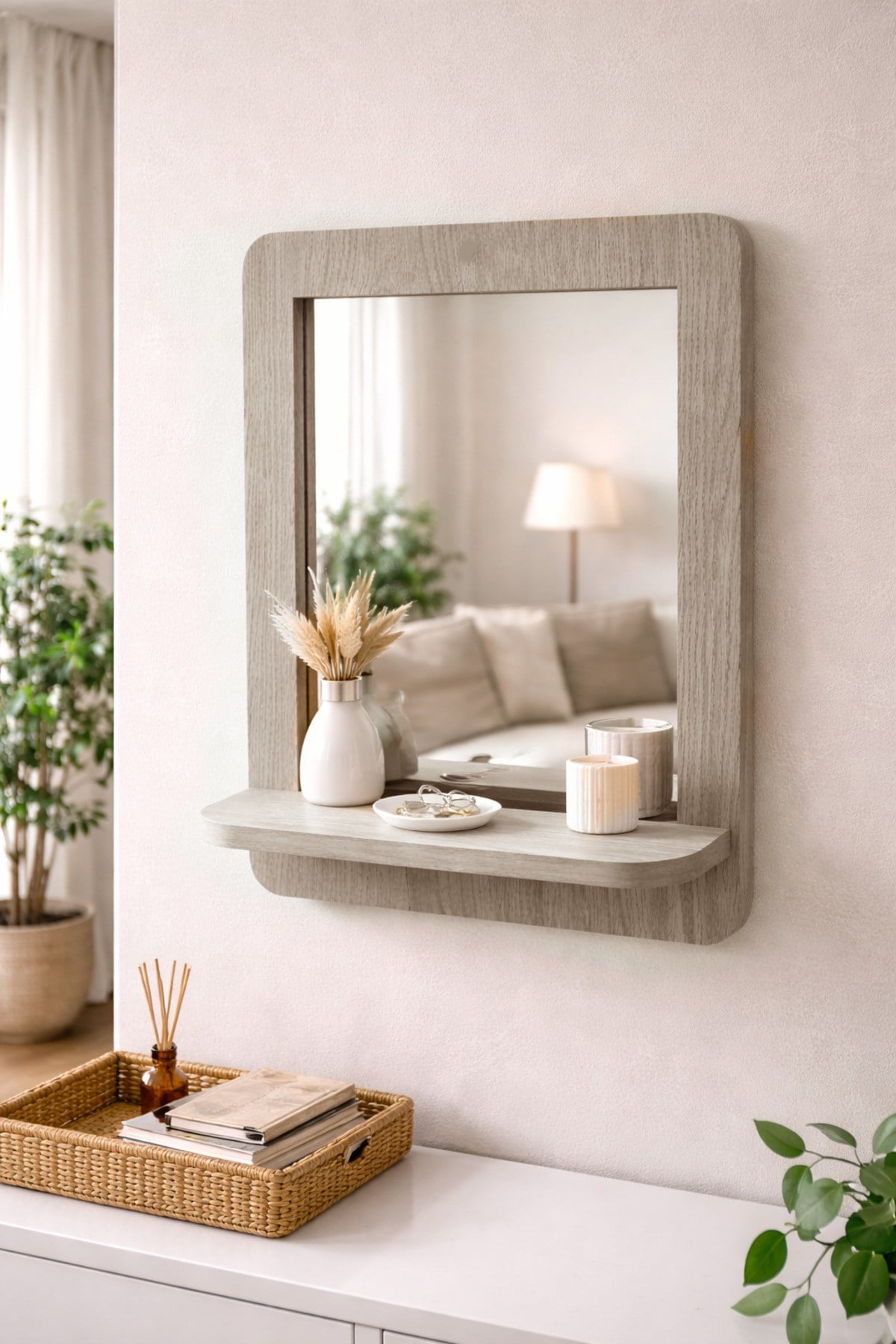 Mdf Duvar Aynası – Raflı Dekoratif Ayna (37×47 cm)