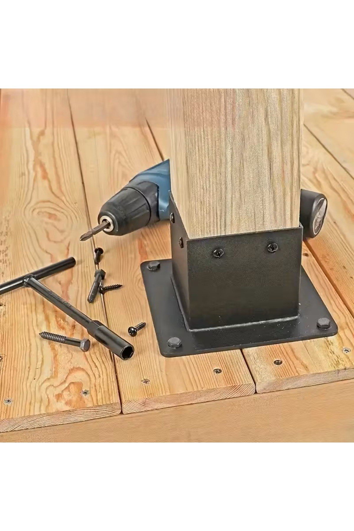 Pergola Ayağı Ahşap Direk Alt Bağlantı Ayağı Çardak & Kamelya Ayakları - 10x10cm (kalınlık 2mm)
