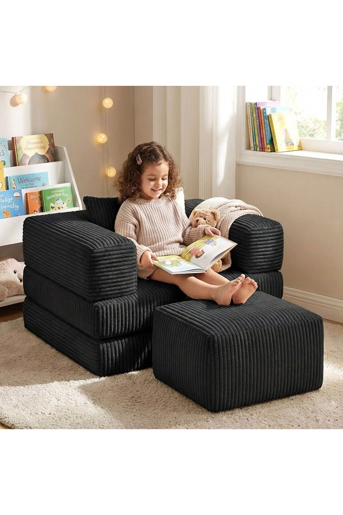 Premium Siyah Fitilli Kadife Modüler Çocuk Koltuğu ve Puf Seti - Bebek Dinlenme Koltuğu- Foamly
Duo Sünger Koltuk - Foamly