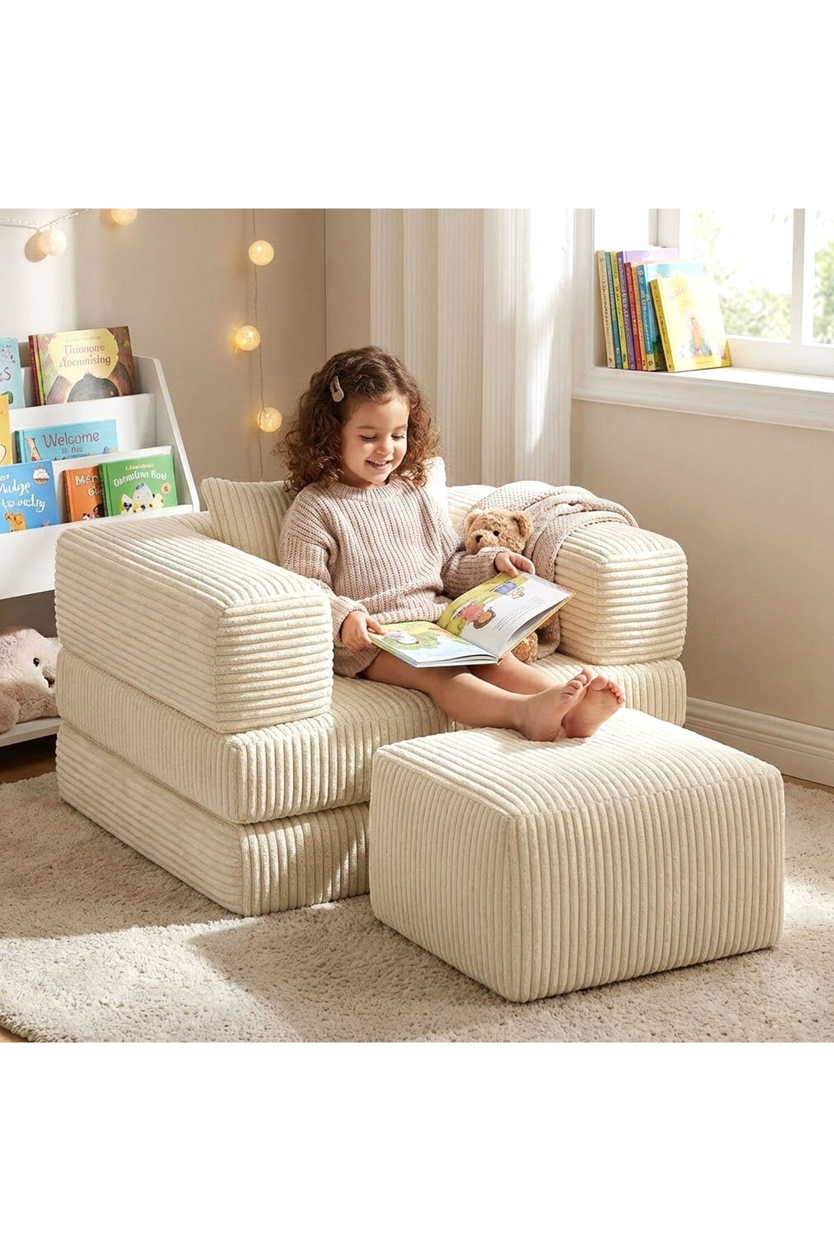 Premium Krem Fitilli Kadife Modüler Çocuk Koltuğu ve Puf Seti - Bebek Dinlenme Koltuğu- Foamly
Duo Sünger Koltuk - Foamly