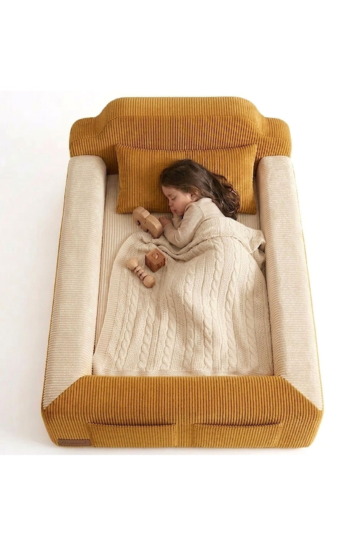 Lounge Modüler Montessori Çocuk Yatağı - Fitilli Kadife Yer Yatağı - (70x140cm-İÇ ALANI/DIŞTAN DIŞA-98x168cm) Tamamen Sünger