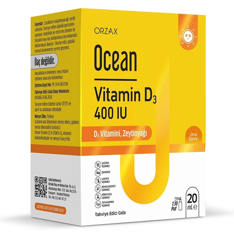 Orzax Ocean Vitamin D3 400 IU Sprey 20 ml