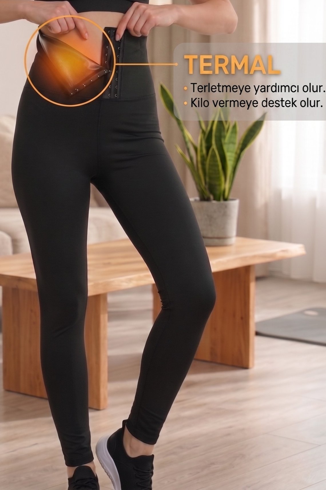 Termal Vücut Şekillendirici ve Toparlayıcı Siyah Agraflı Korse Tayt