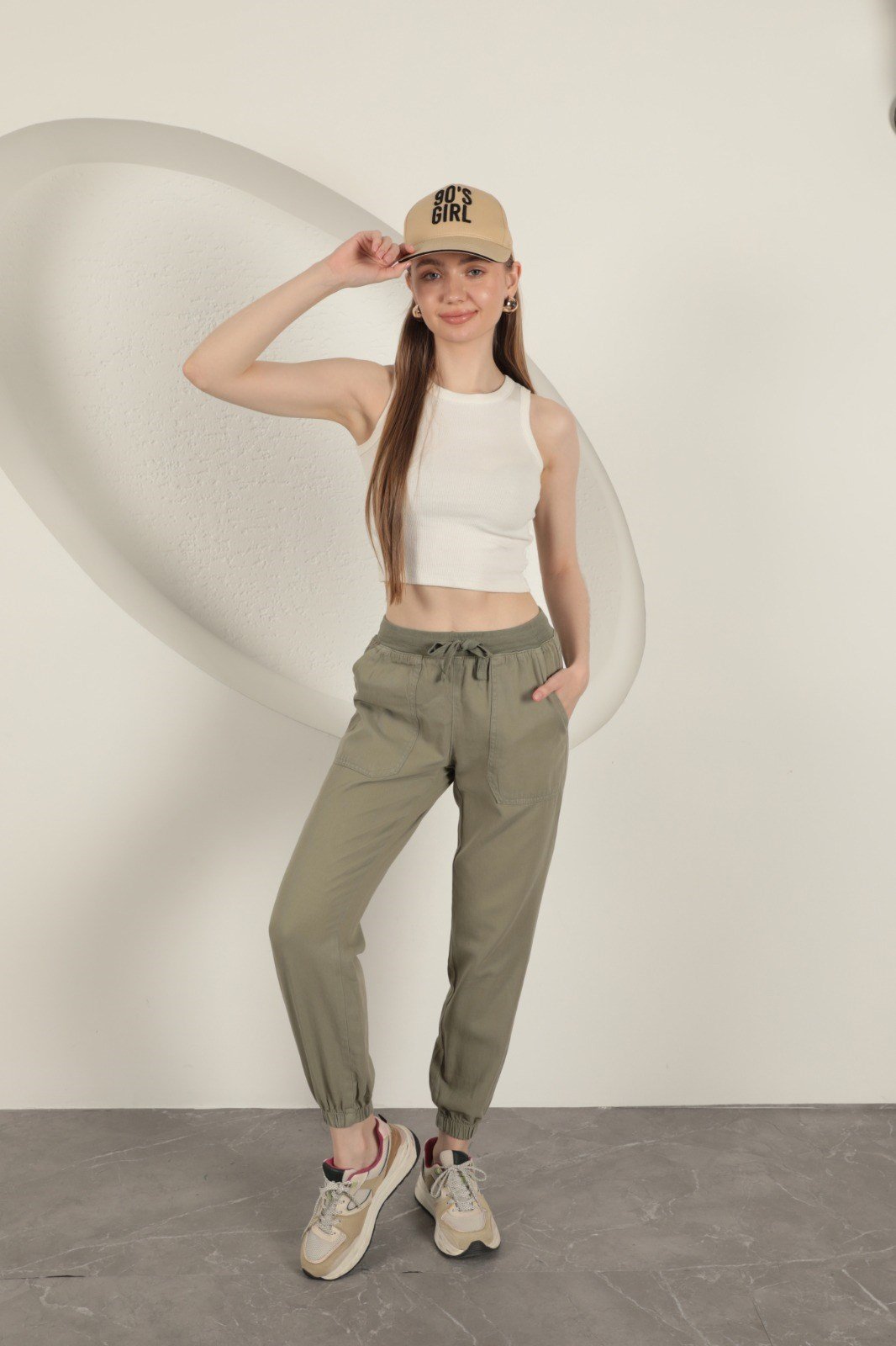 Gabardin Lastikli Paçalı Pantolon