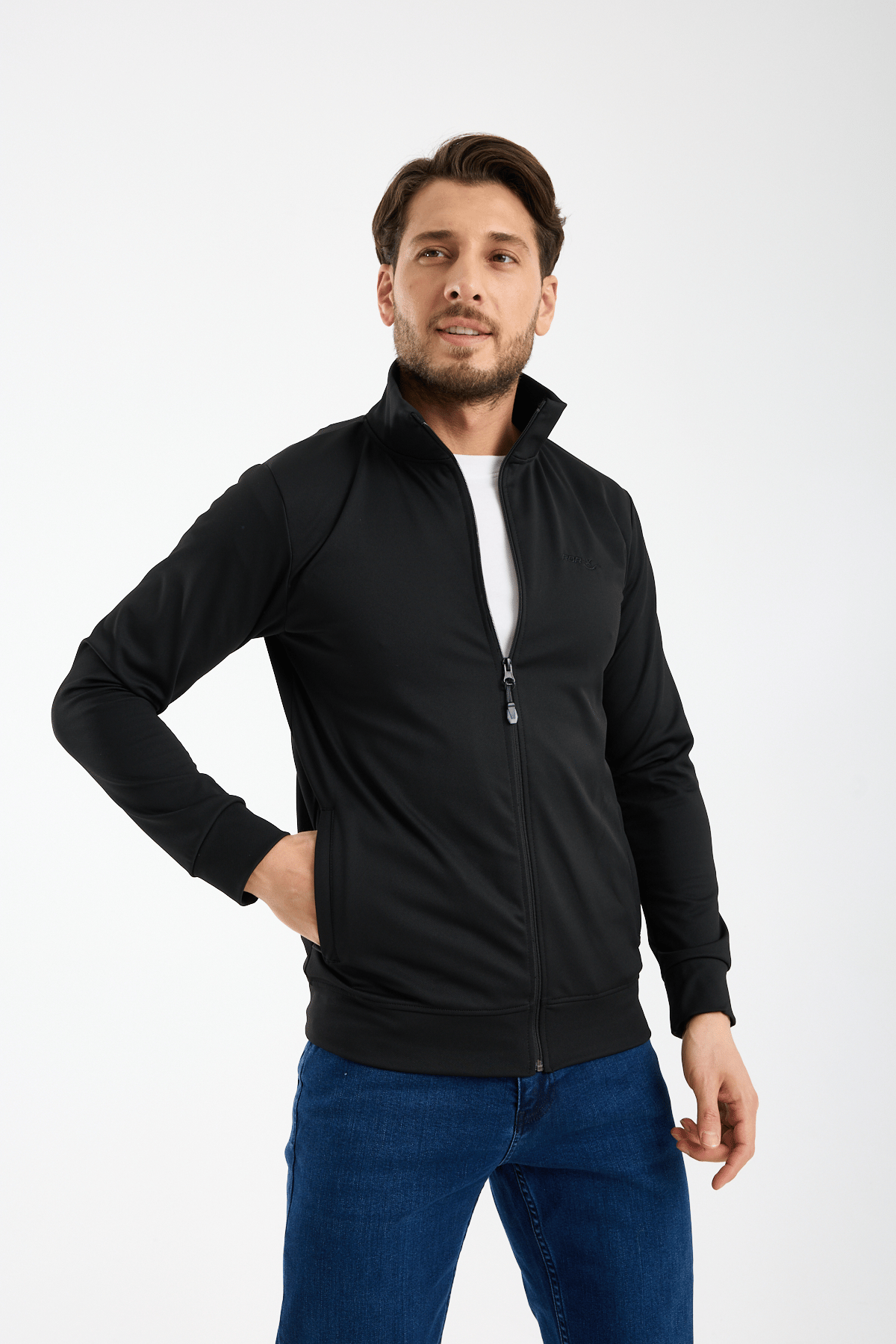 RDR-X ERKEK DALGIÇ KUMAŞ FİT KESİM FERMUARLI, DİK YAKA SWEATSHİRT