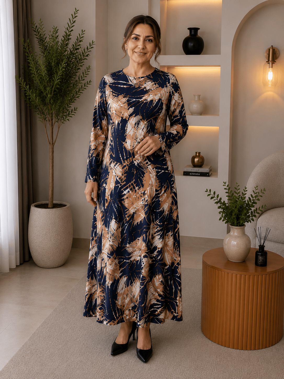 Anne Elbisesi - Lacivert Yapraklı