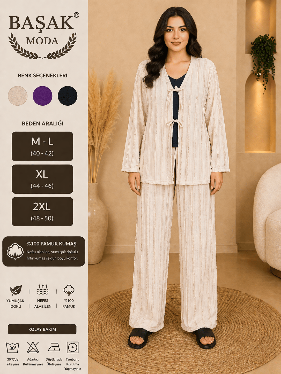 Fırfır Kumaş Kimono İkili Takım - Krem