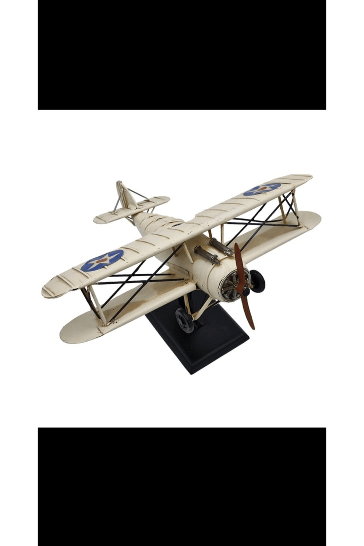 Vintage Krem Askeri Biplane Dekoratif Uçak