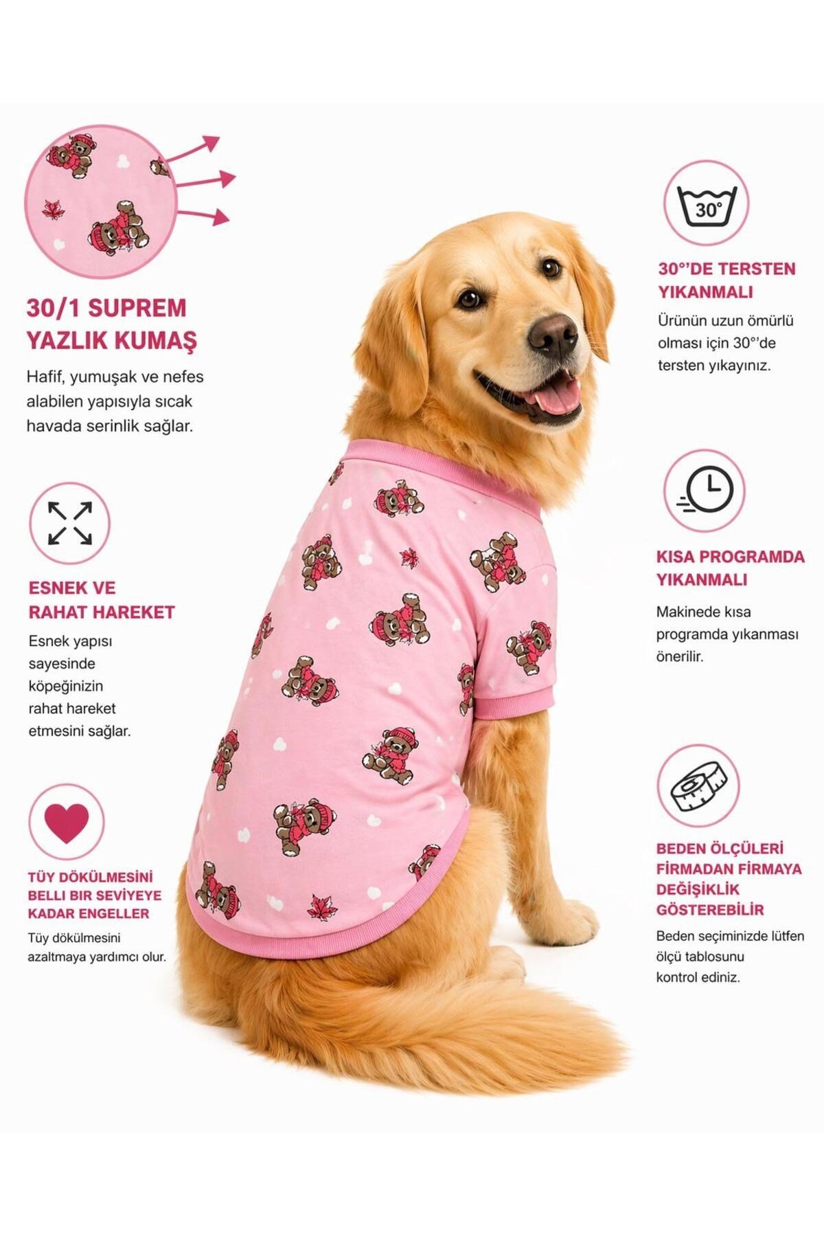 Büyük Irk Pink Bear Yazlık Köpek T-Shirt Köpek Kıyafeti (11-45KG)
