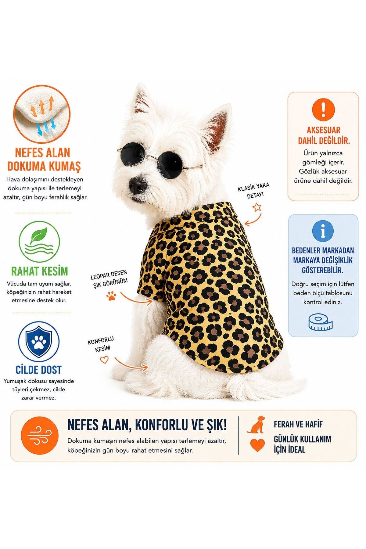 Küçük Irk Leopar Desen Çıtçıtlı Keten Köpek Kıyafeti Köpek Gömleği (1-10KG)