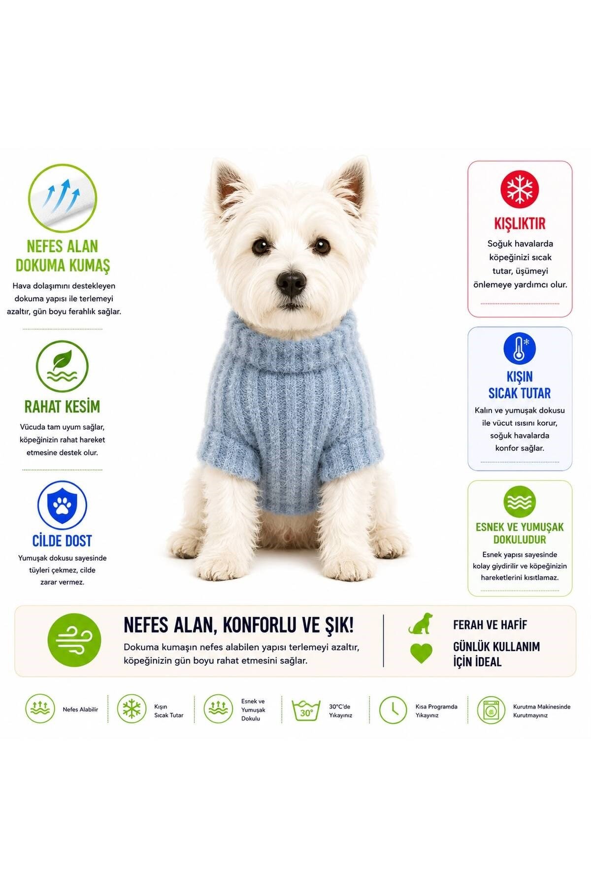 Küçük Irk Mavi Triko Yün Kazak Köpek Kıyafeti Kedi Kıyafeti (1-10KG)