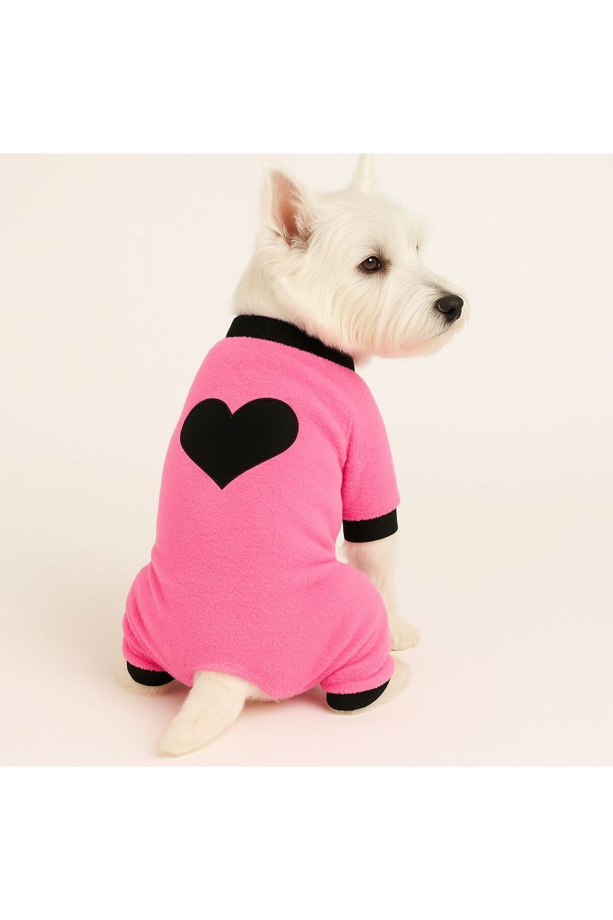 Küçük Irk Neon Pink Peluş Kalp Detaylı Köpek Tulumu Köpek Kıyafeti (1-10KG)