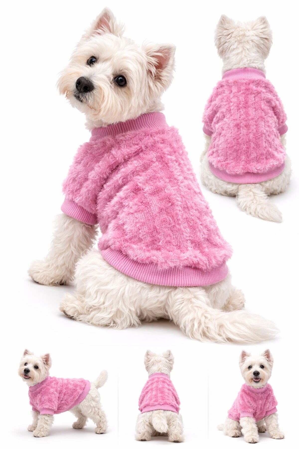 Küçük Irk Pembe Triko Yün Kazak Köpek Kıyafeti (1-10KG)