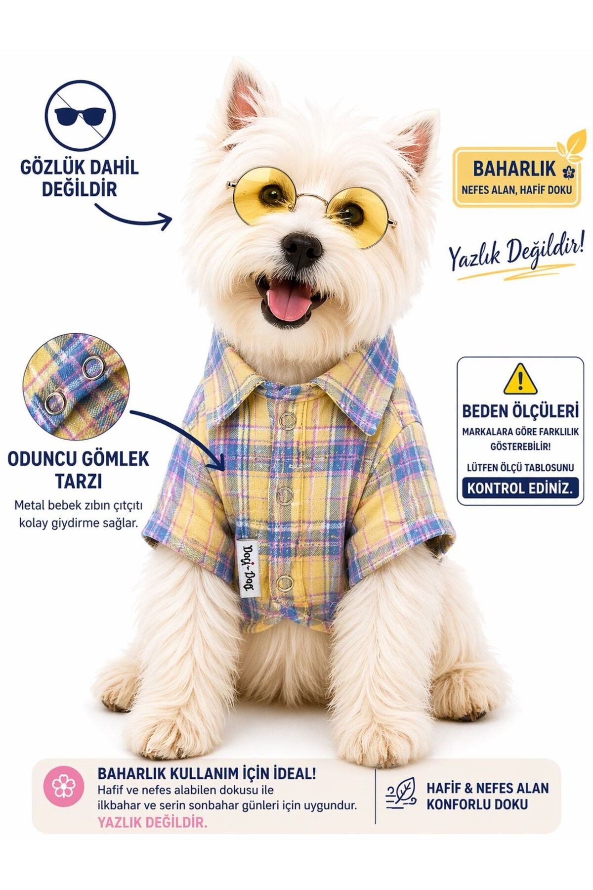 Küçük Irk Sarı Ekoseli Baharlık Köpek Gömleği Kedi Gömleği Köpek Kıyafeti (1-10KG)