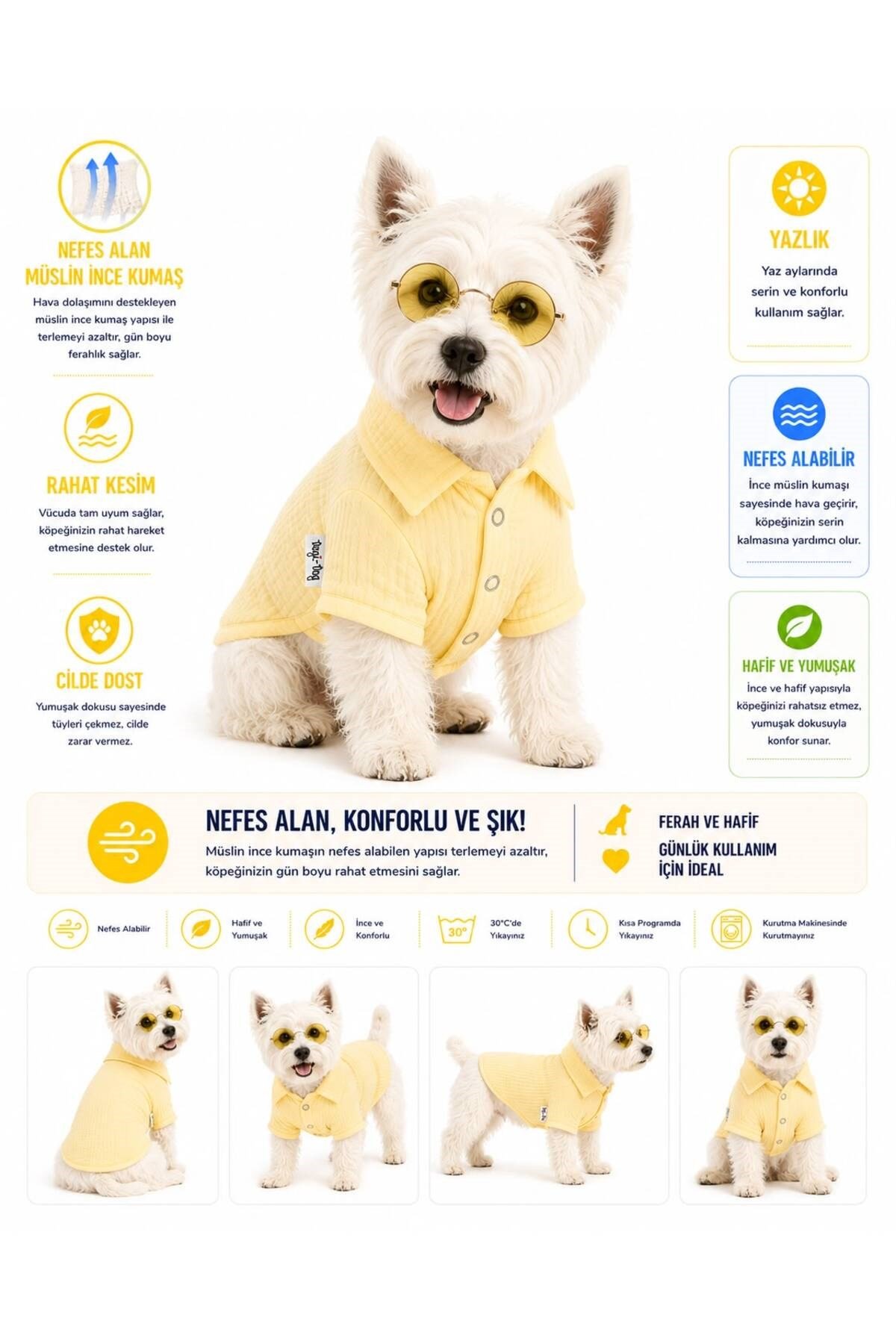 Küçük Irk Sarı Müslin Köpek Kıyafeti Köpek Gömleği Kedi Kıyafeti (1-10KG)