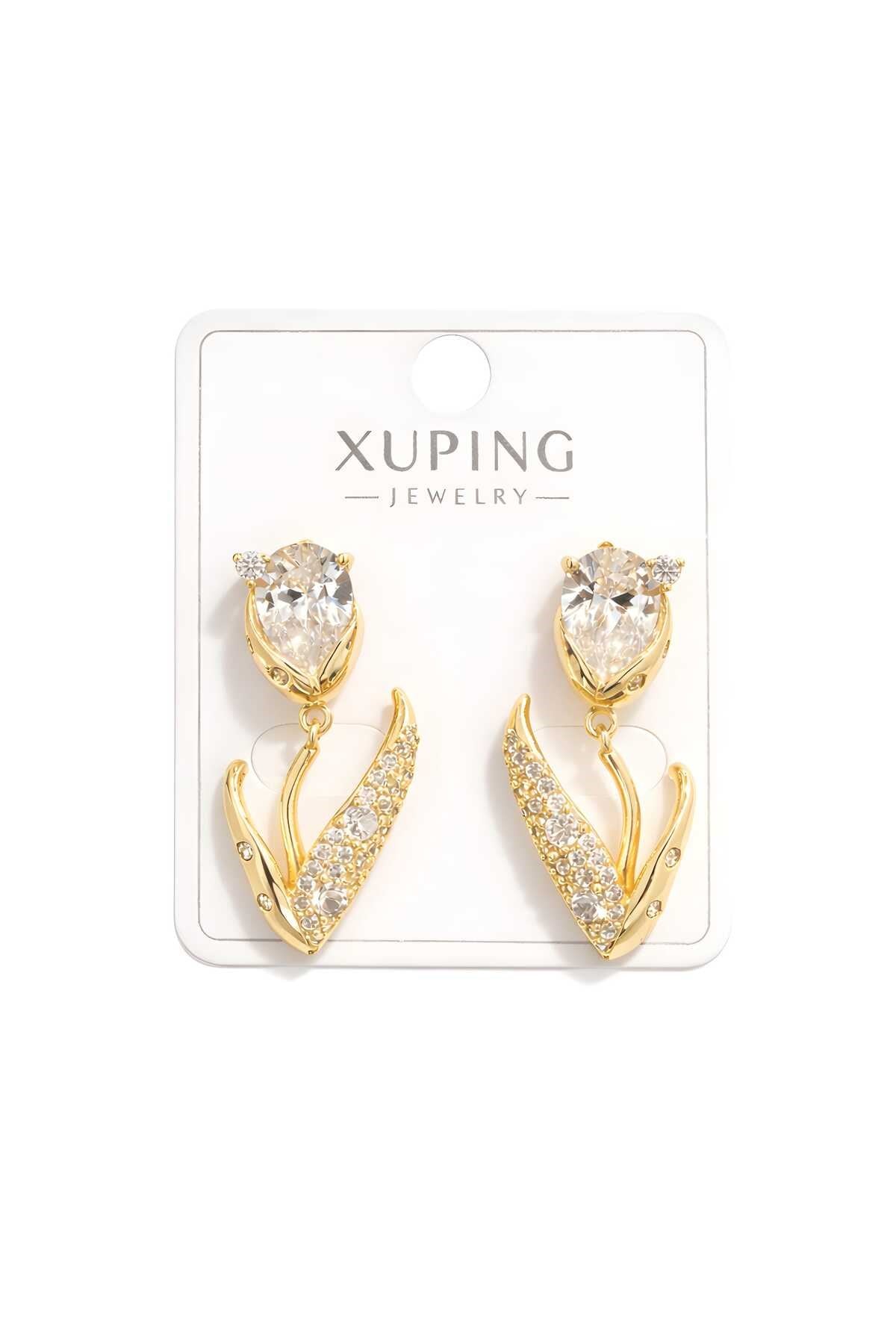 Çelik Gold Gül Model Taşlı Sallantılı Küpe